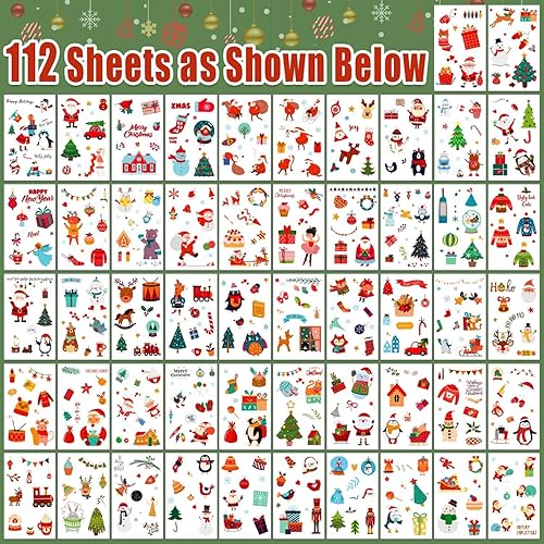 Miniatura 3 de Partywind 112 hojas (1200 estilos) tatuajes temporales para niños para Navidad, suministros de fiesta de Navidad, regalos de Navidad, rellenos de