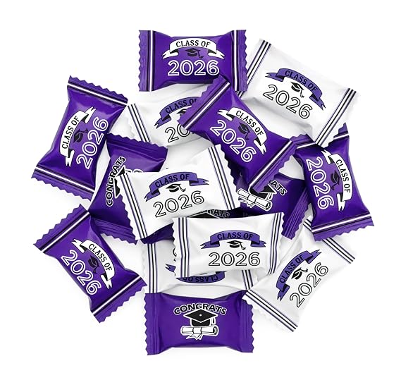 Purple Graduation Butter Mints Class of 2026 Candies Bag 100 Count Individually Wrapped Congratulations Grad Mint Candy 13 Ounce Bags Goody Treat Sweet Holiday Dinner Party Supplies Decoration