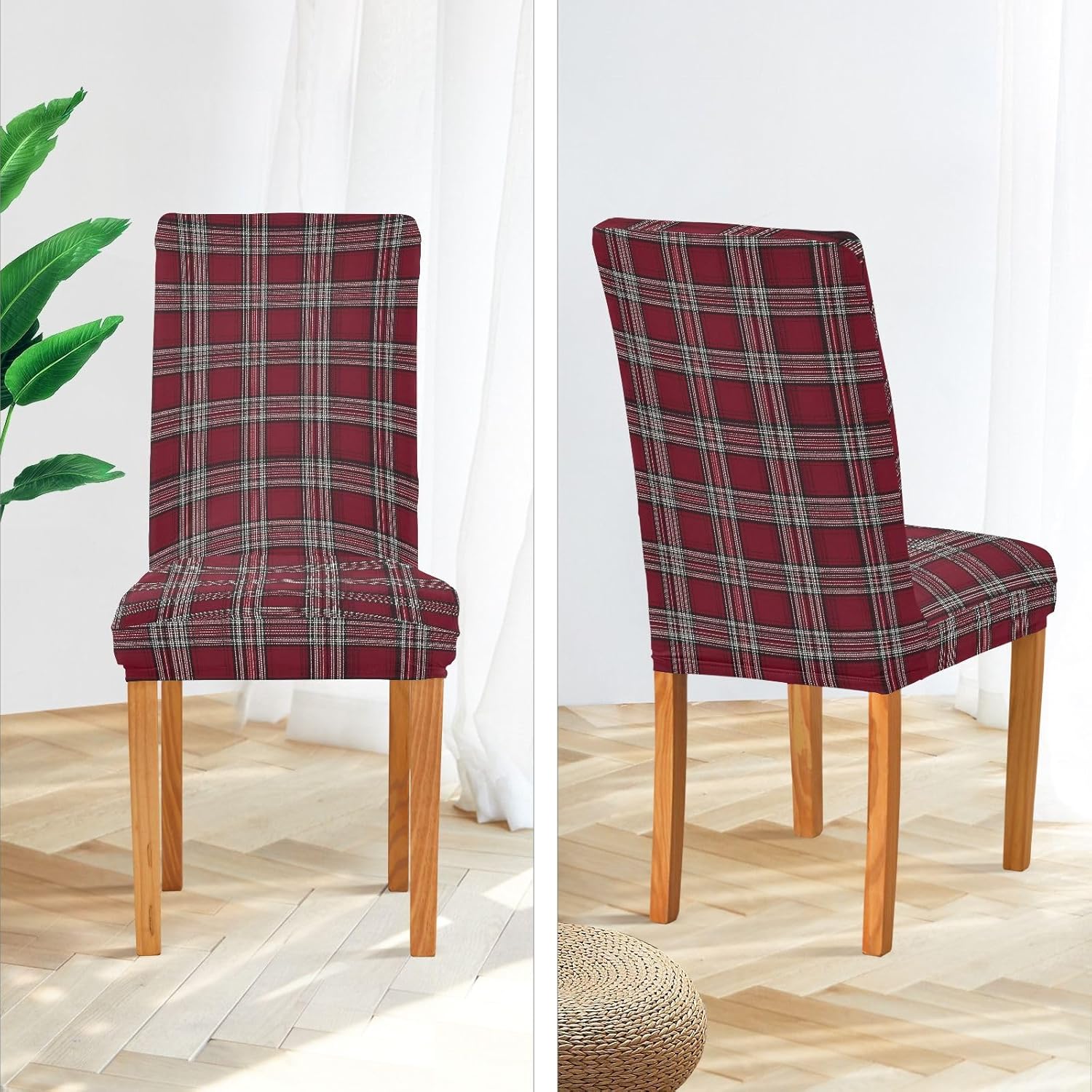 ALAZA Chair Covers for Dining Room, Christmas Red Tartan Plaid Stretch Chair Cover Sets Chair Protector Removable Washable for Ktichen Restaurant Hotel
