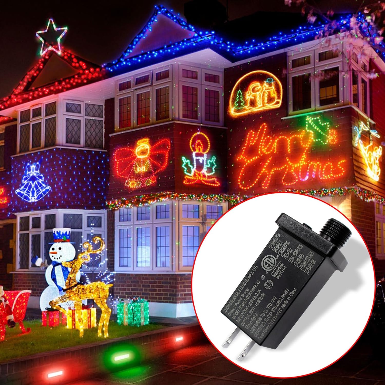 2PCS 29V 6W Power Supply Low Voltage LED Transformer Class 2 Power Supply Waterproof IP44 Seasonal Use LED Driver US Plug 8 Modes LED Adapter for String Light, Projector Light, Lawn Lamp