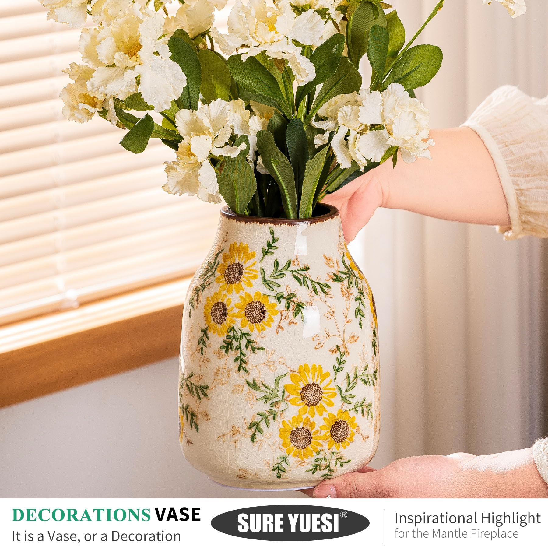 Amazon.com: Sunflower Vintage Ceramic Yellow Floral Vase 7.8
