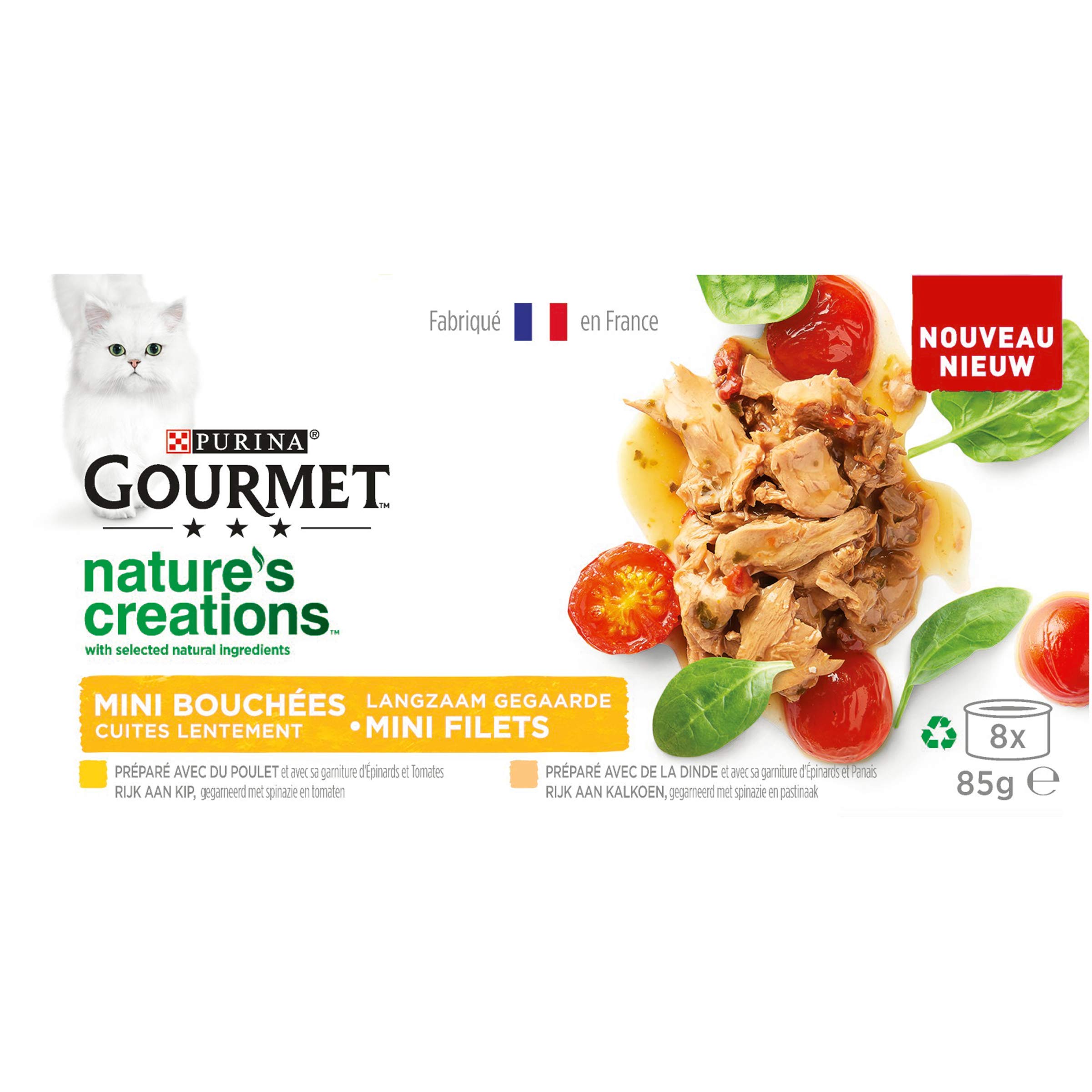 Gourmet | Nature's Creations | Gato Adulto | Mini Bocados con Ingredientes Naturales seleccionados | Carne: Pollo, Pavo | Paquete de 12 (8 x 85g)