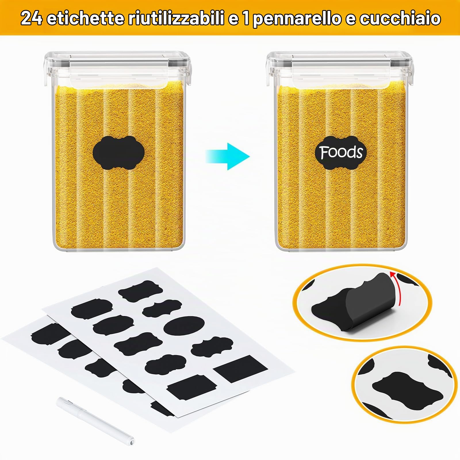 PurKeep 24 contenitori ermetici con coperchio, senza BPA, per farina, zucchero, cereali e accessori da forno, 33,6 l