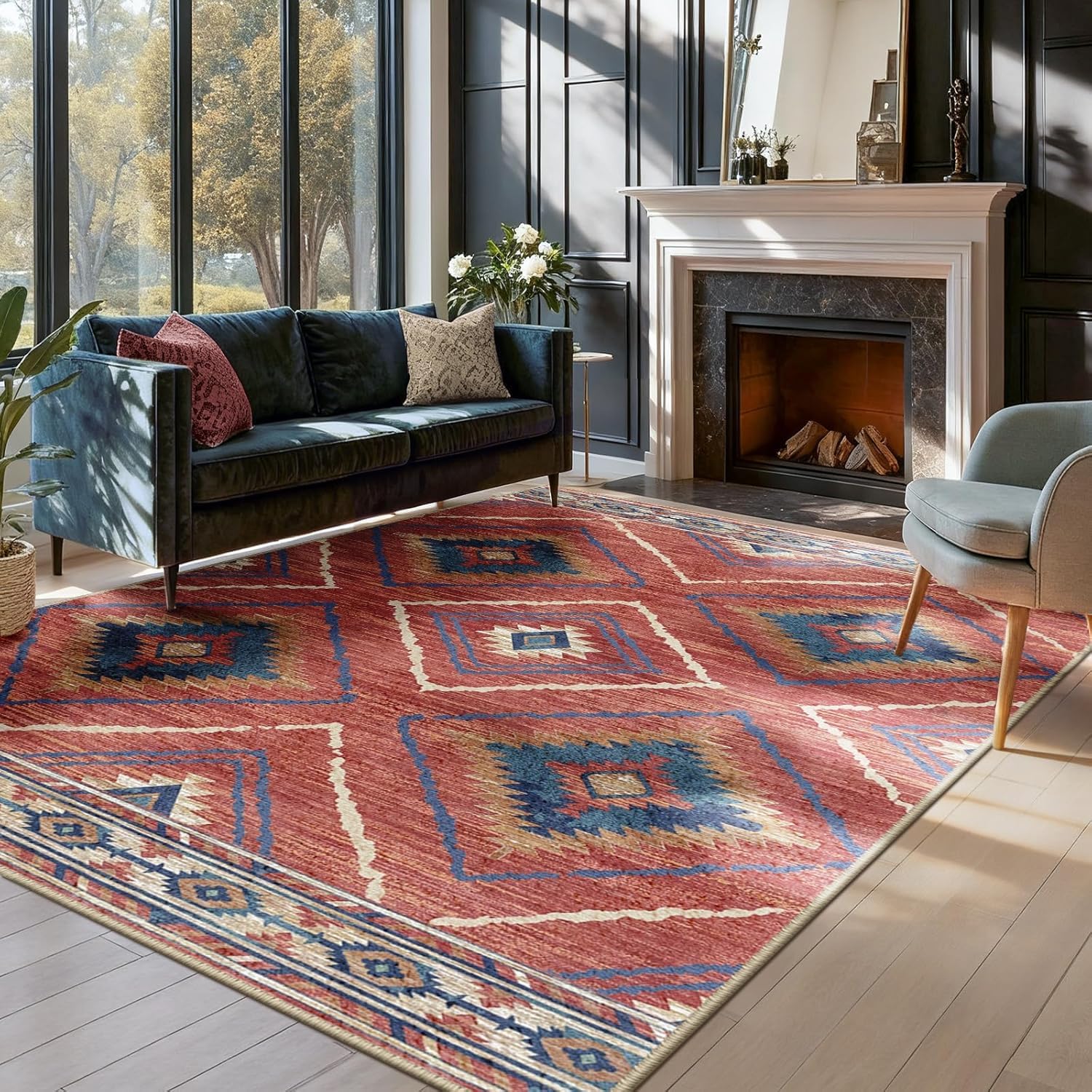 DEFYNEE Machine Washable Large Rugs Living Room, 240x300 cm Non-Slip Area Rugs, Short Pile Red Rug for Bedroom, Hallway, Bedroom, and Kitchen, Office, Red โ image 1