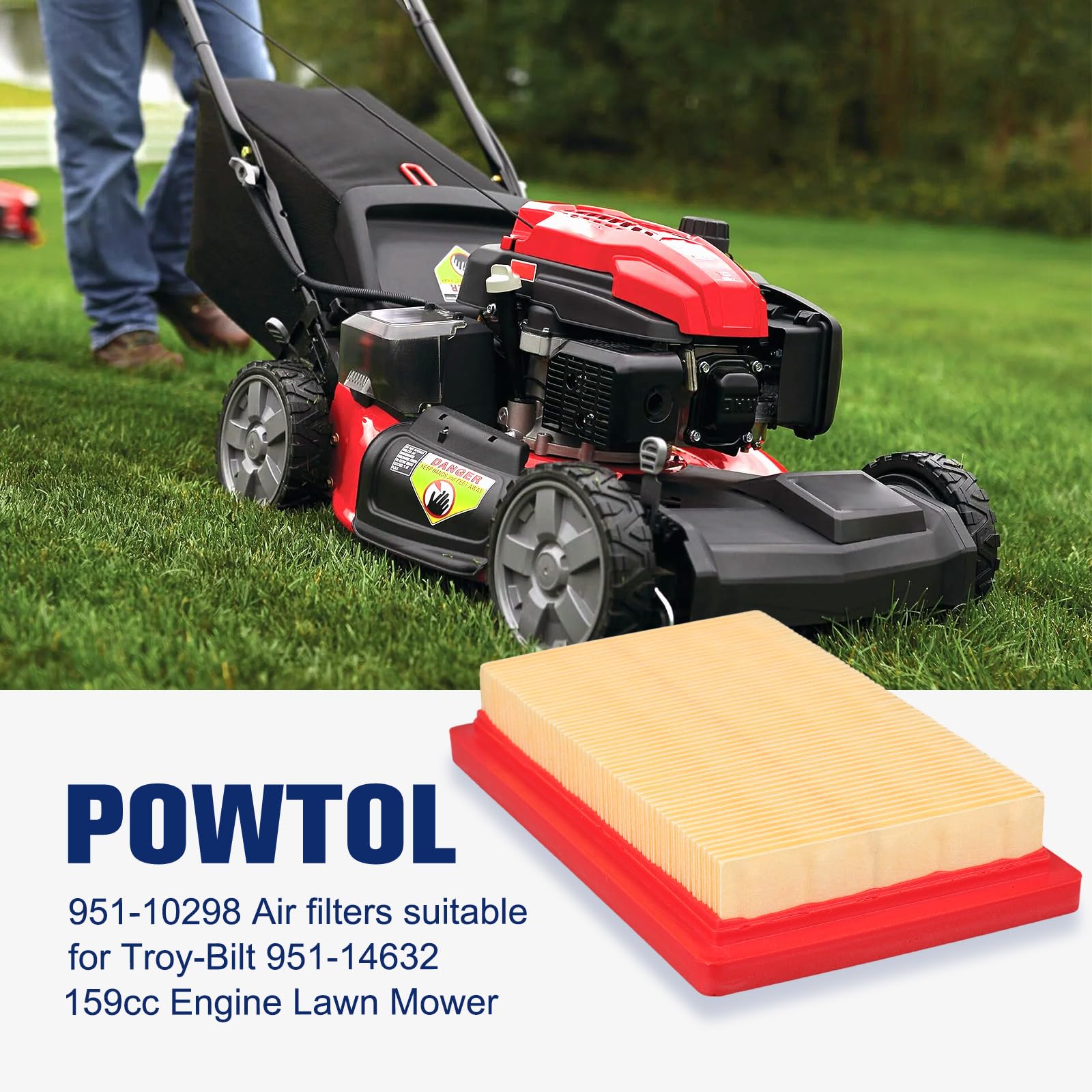 Powtol Paquete de 5 filtros de aire 951-10298 para cortacésped MTD Cub Cadet 951-14632 159 cc 173 cc ST100 SC500EZ SC100 Kohler 14 083 01-S