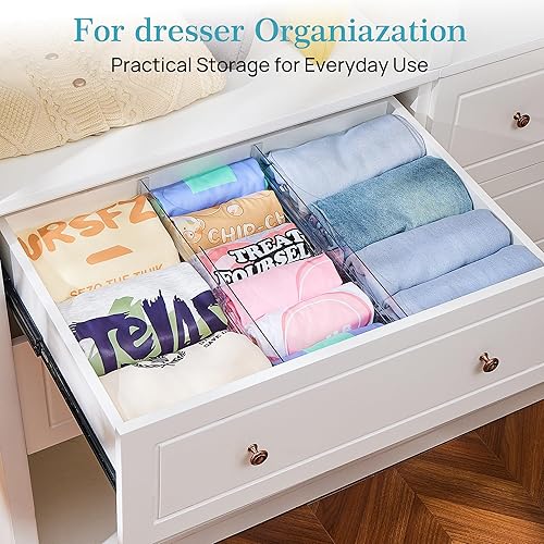 Miniatura 4 de Vtopmart Paquete de 8 separadores de cajones para ropa, 4 pulgadas de alto 10.2 a 16.5 pulgadas, organizador de cajones de tocador ajustable y