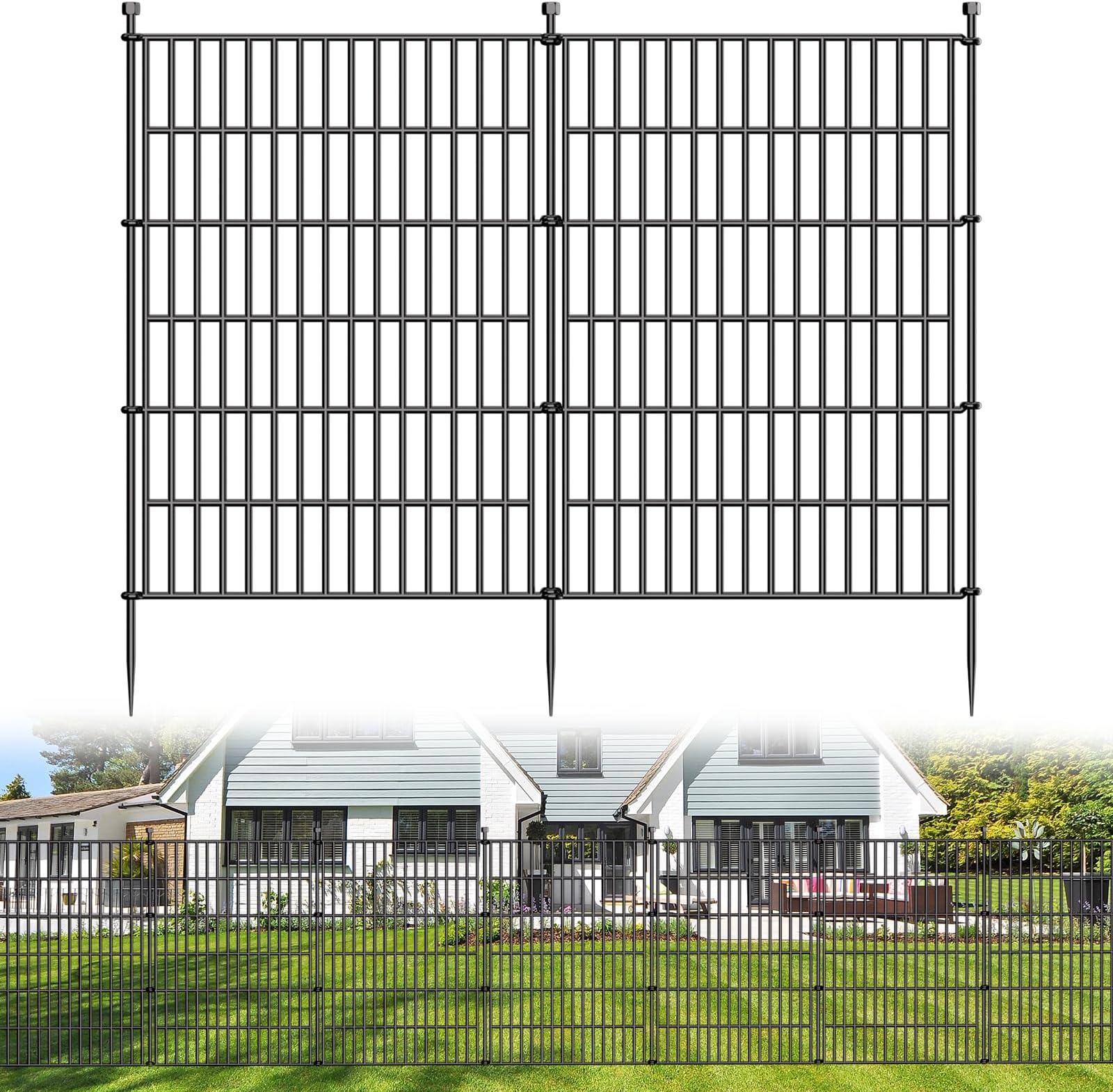 5 Panels No Dig Decorative Outdoor Garden Fence for Yard, 40 in(H) X 11.8 ft(L) Animal Barrier Fencing Rustproof Metal Wire Panel Border for Dog, Rabbits, and Patio Temporary Ground Stakes