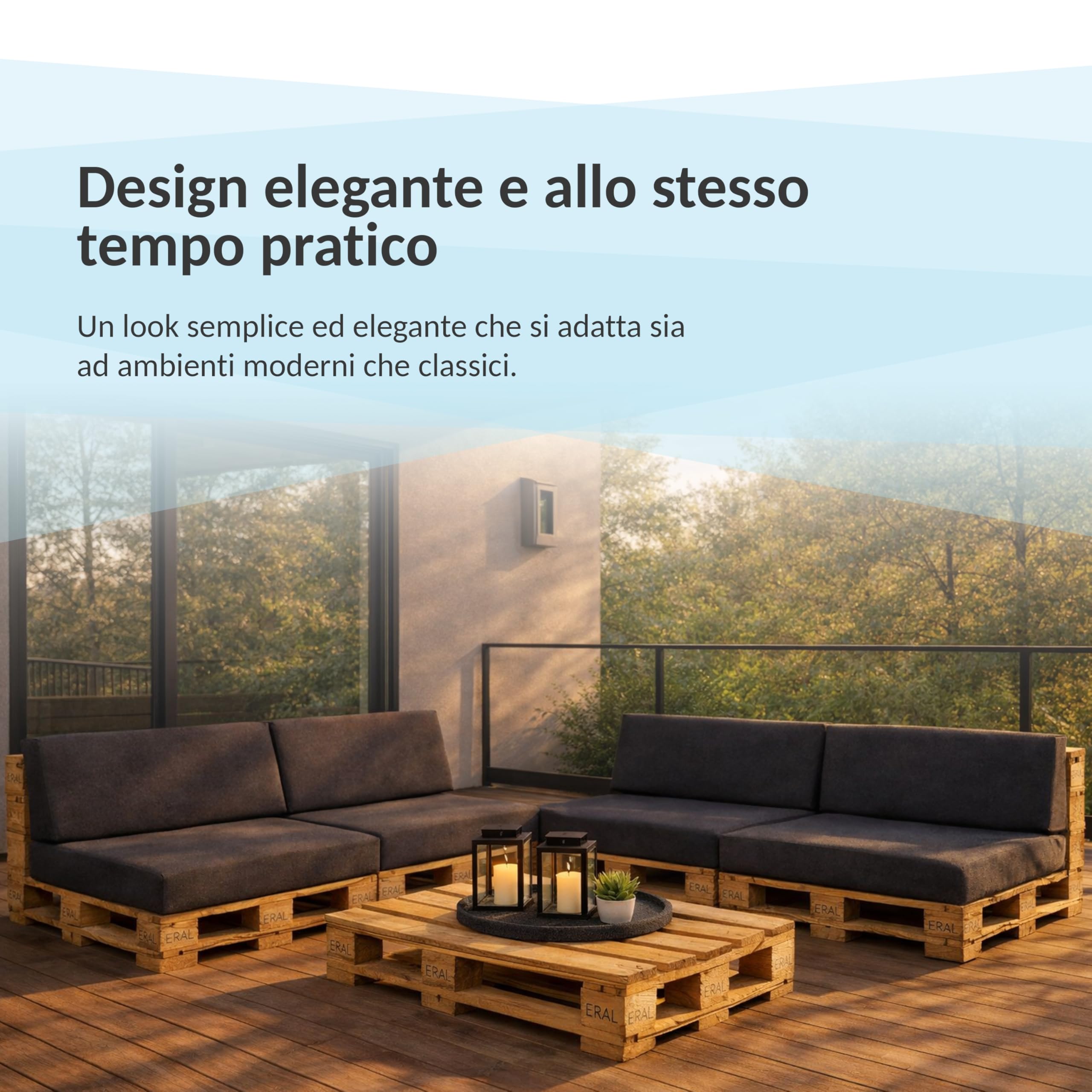 Cuscini per Pallet Impermeabili Beige 120x80 cm Seduta 120x40 cm Schienale Set di 2 Oeko-Tex Made in EU