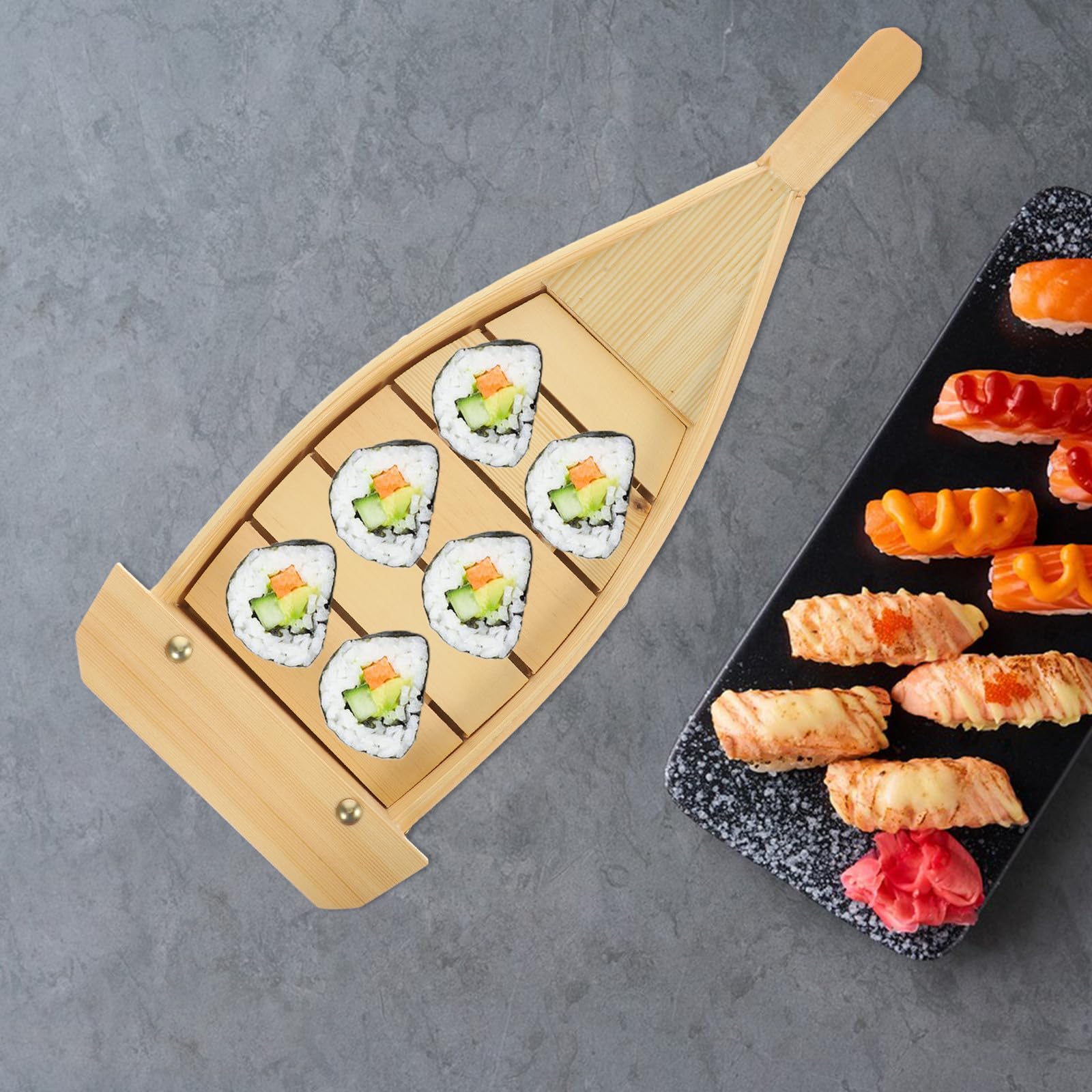 Abaodam Barco de Madera para Sushi Estilo Japonés Bandeja Decorativa Grande Plato Práctico para Servir Sashimi y Aperitivos Restaurante o Hogar