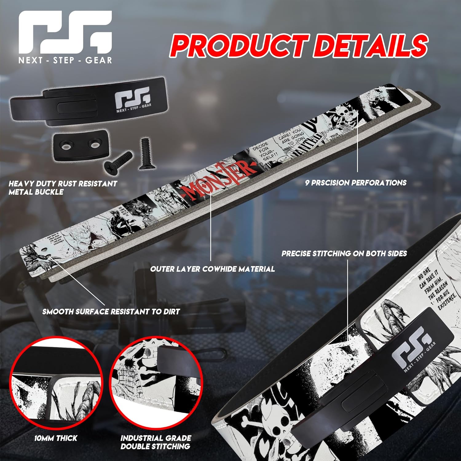 Anime Weight Lifting Belt – Monster Manga Design Gym Belt for Powerlifting, Bodybuilding & Squats – Heavy Duty Back Support for Men & Women – Weightlifting Gear by Next Step Gear