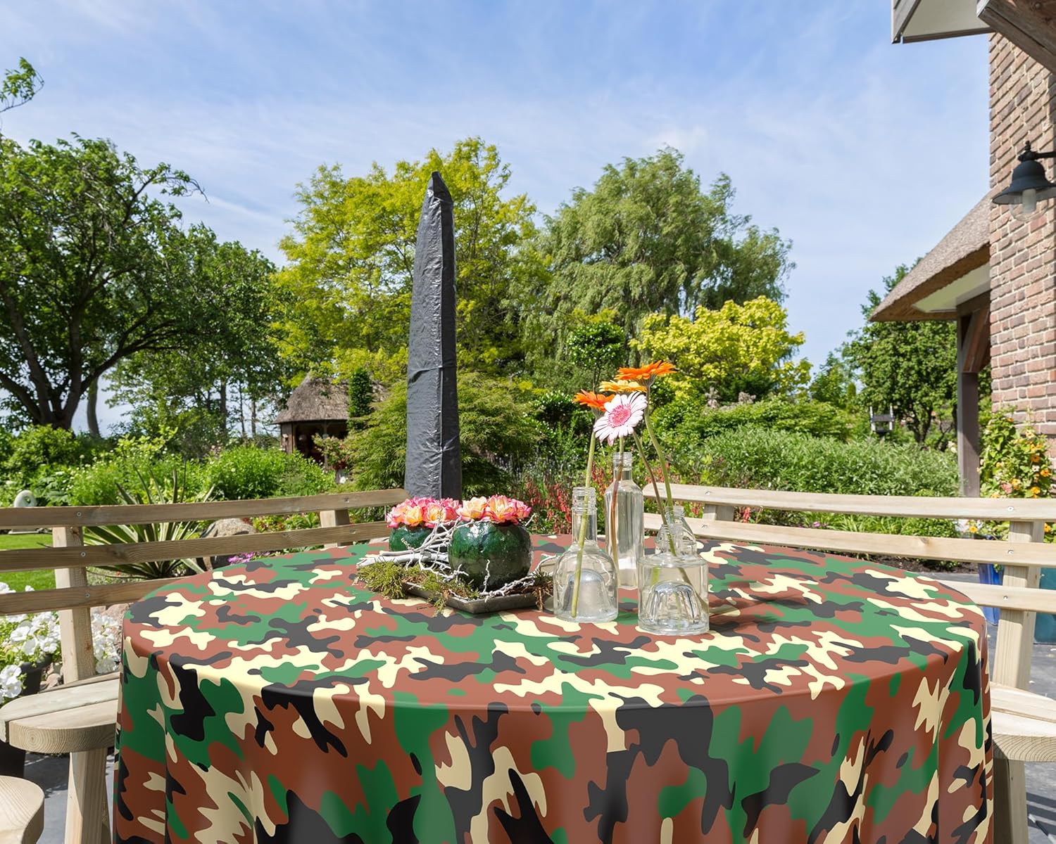 Oudain 3 Pcs Camo Tablecloth Camouflage Plastic Tablecover Round Plastic Table Cloth Disposable Camo Theme Table Covers Army Party Decorations for Hunting Military Birthday Party Supplies