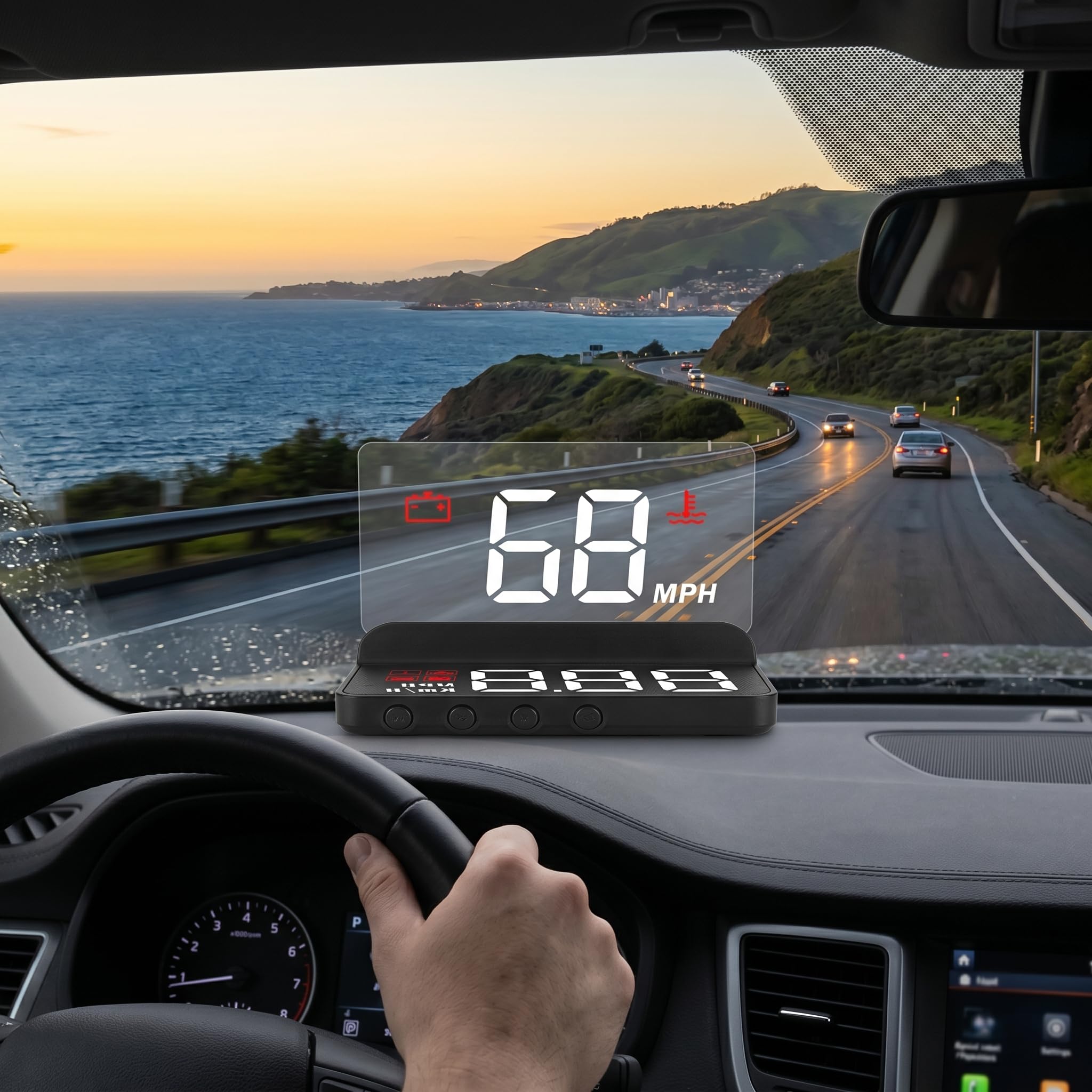 HUD Multifunzione per Auto Head Up Display Gauge, OBD2 Indicatore Parabrezza Allarme Fatica Strumento di Promemoria Guida