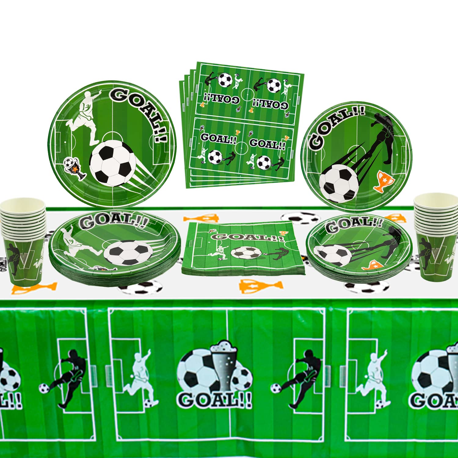Decorazioni per feste di compleanno di calcio per 20 ospiti, tra cui piatti piani, piatti da dessert, tazze, tovaglioli, tovaglie, cannucce, per feste