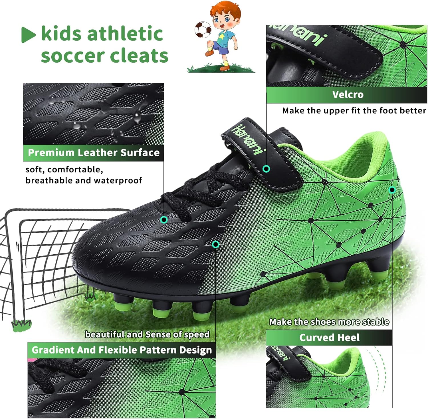 Hanani Boys Soccer Cleats Kids Girls FG/AG Soccer Athletics Sport Shoes Training Shoes Running Shoes Teenager Indoor Outdoor Football Shoes Sneakers for Unisex - Image 2