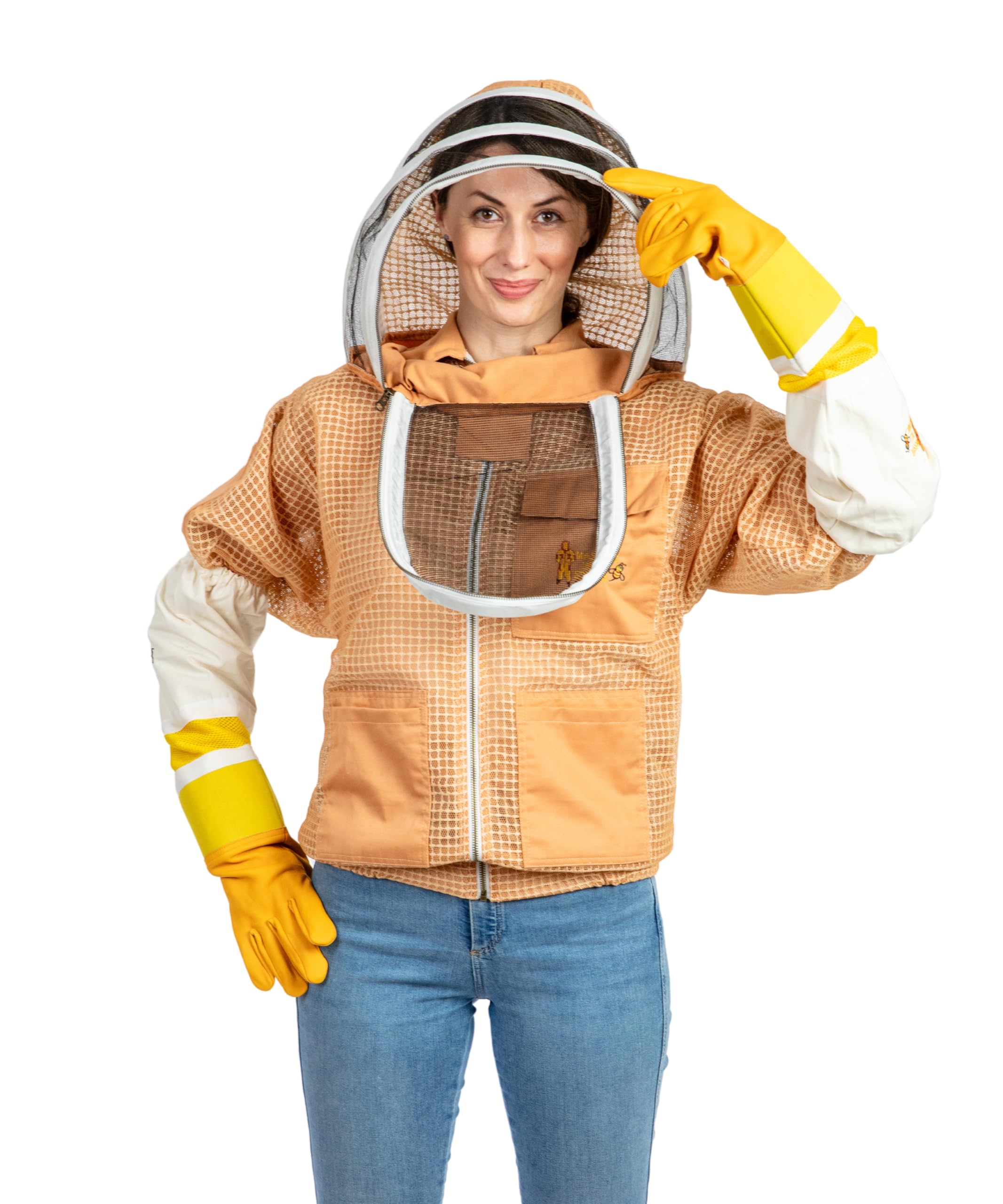 Massive Bee StoreMassive Bee Store -- 3 Layer Beekeeping Ventilated Jacket Fully Protection Beekeepers Ultra Ventilated Bees Jacket with Fencing Veil (L, Sand/Peach)