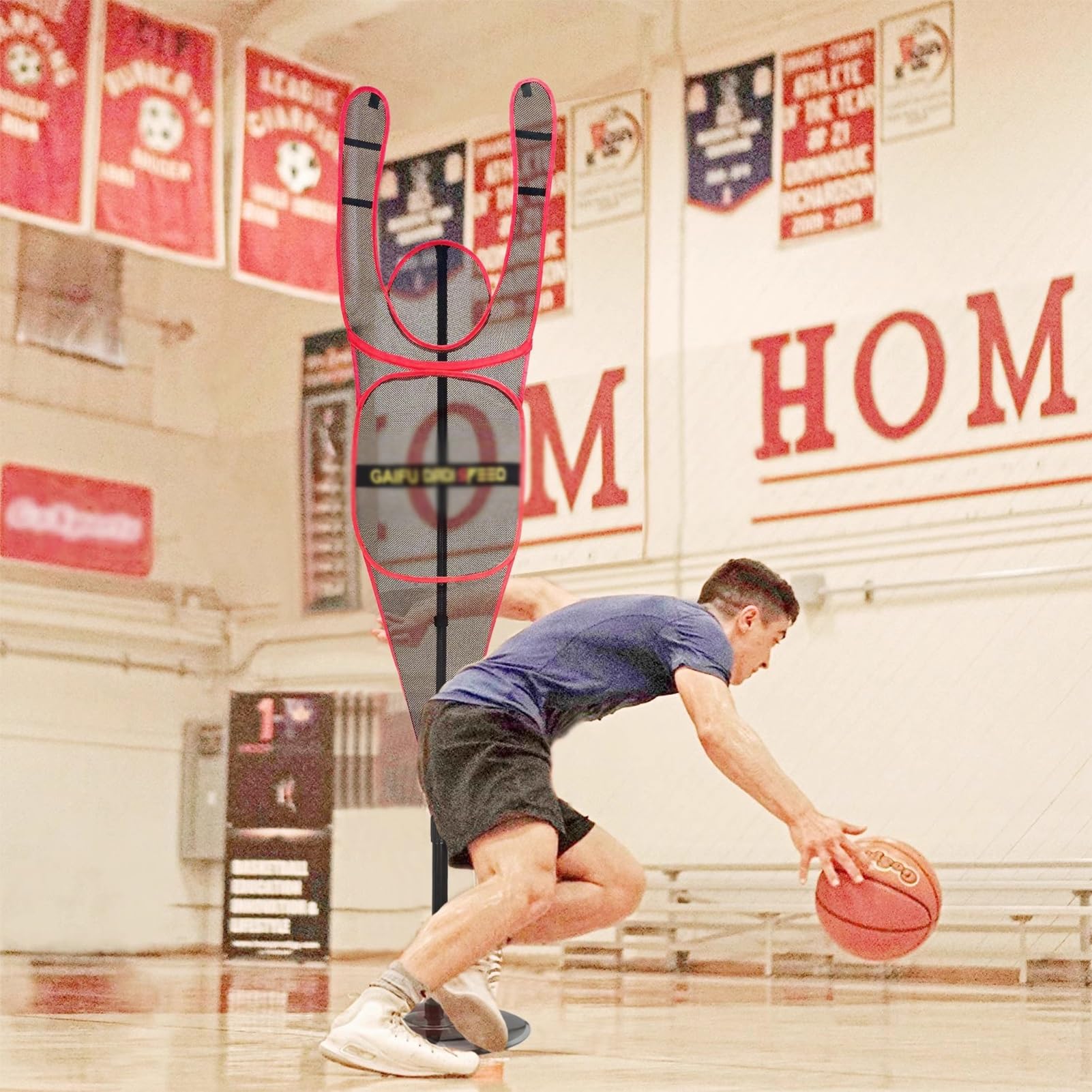 Manichino da Allenamento Portatile per difensore per Basket, manichino da Allenamento Indipendente Regolabile per Dribbling, tiri, passaggi (Red)