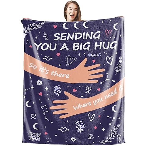 Wajade Get Well Gifts for Women Men After Surgery Hug Inspirational Blanket for Woman Thinking of You Gifts Healing Blanket Cancer Care Sympathy Gifts for Women Men Navy Blue Hug 50