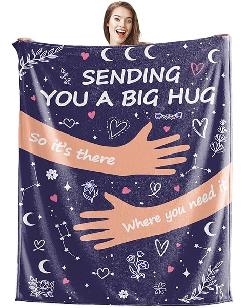 Wajade Get Well Gifts for Women Men After Surgery Hug Inspirational Blanket for Woman Thinking of You Gifts Healing Blanket Cancer Care Sympathy Gifts for Women Men Navy Blue Hug 50