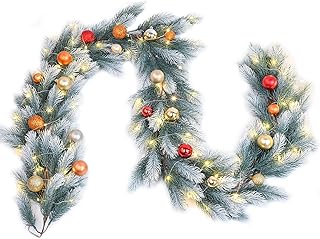 DearHouse Pine Christmas Garland with 50 Led Lights and 24 Christmas Balls,6Ft WinterArtificial Greenery Garland for Holid...