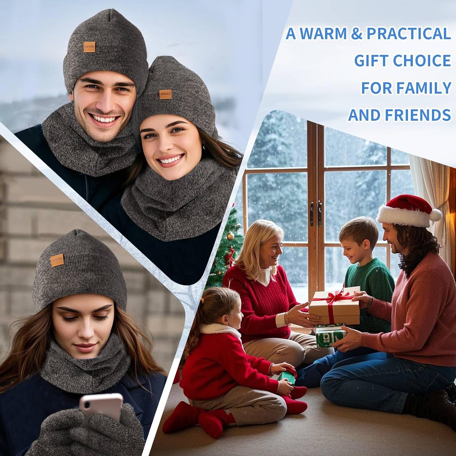 Winter Beanie Scarf Gloves Set for Men Women - Thermal Wool Lining Knit Beanies & Touchscreen Gloves (One Size) - Image 7