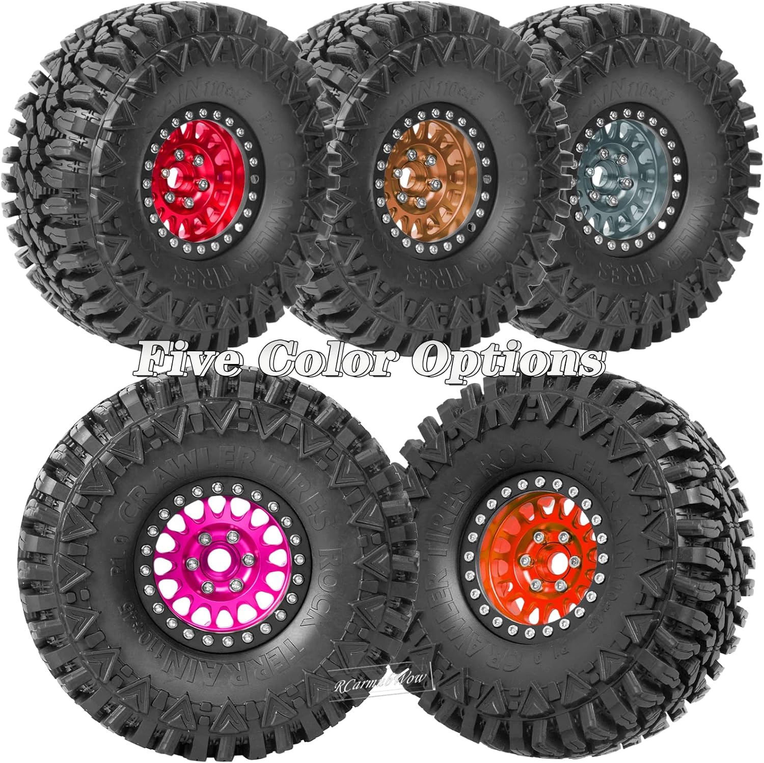 RC 1.9in Beadlock Wheels and Tires for 1/10 TRX4,Axia1 SCX10 II 90046 SCX10 III,D90 RC Crawler Car,Alloy 1.9in rc Beadlock Rims,Soft Rubber 1.9in rc Beadlock Tires,4pcs,Bronze