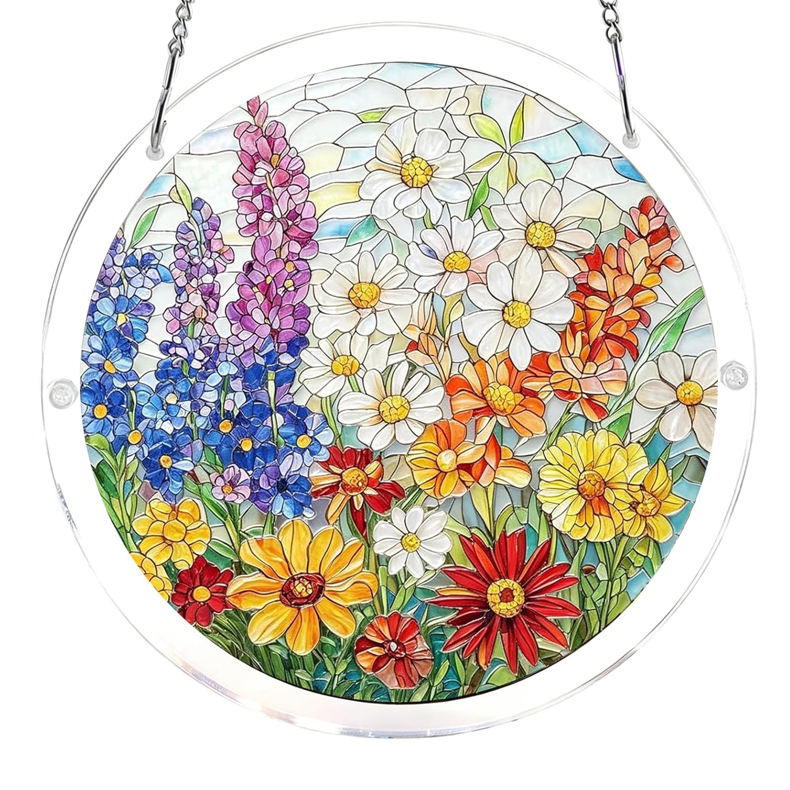 Introti Aesthetic Acrylic Suncatcher Puzzle Window Sun Catchers Stained Glass Window Hanging Home Garden Art Gift for Housewarming (Flourishing Flowers)