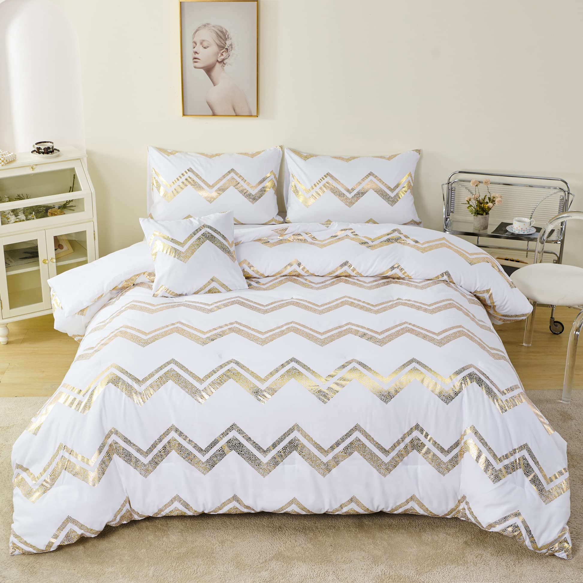 Sparkle Foil Print Metallic Bedding Set 