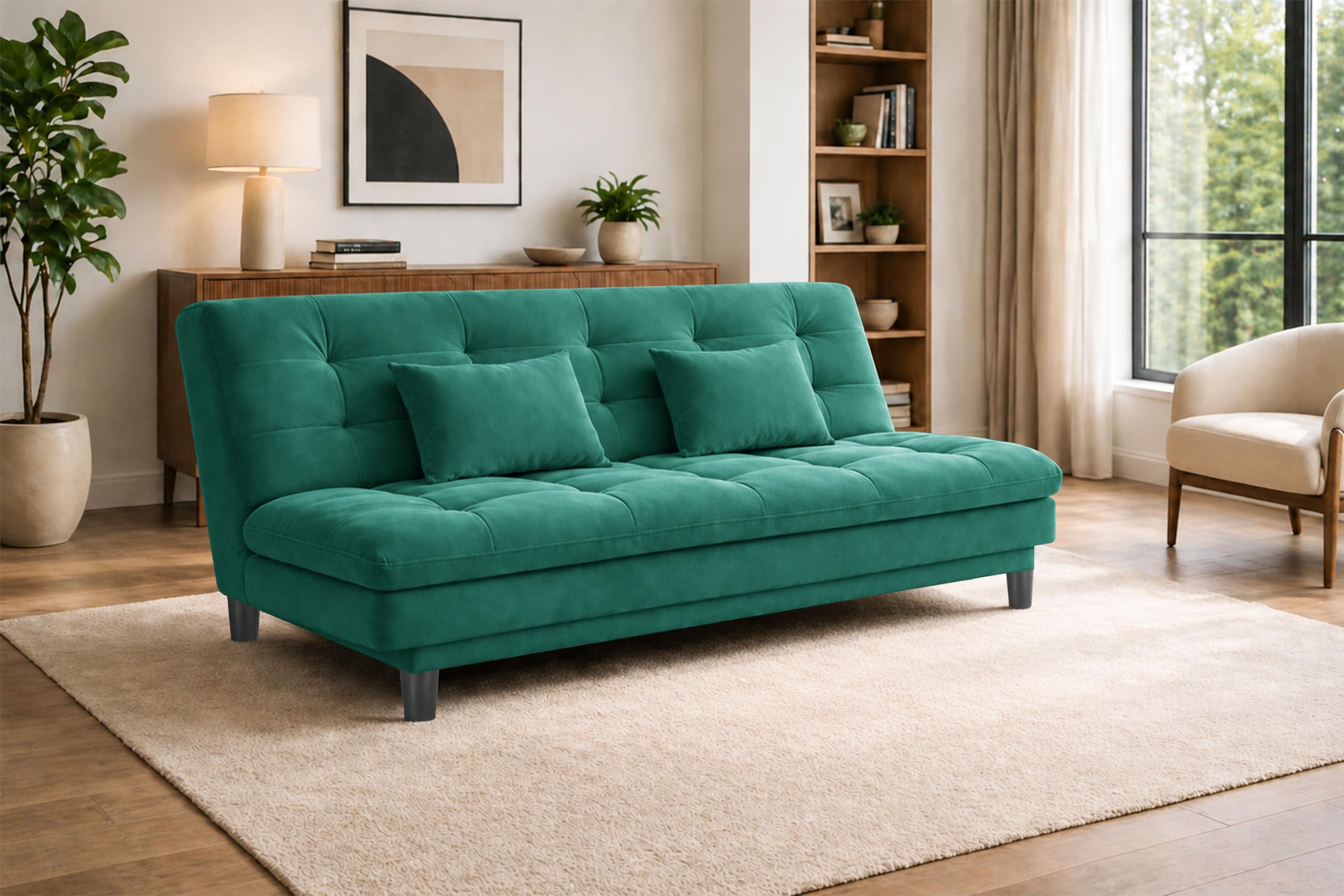 Modern Velvet Sofa Cum Bed, Tufted Convertible Couch, 3-Seater Sleeper Sofa, Space-Saving Design, Soft Cushioned Seating – Green-image-22