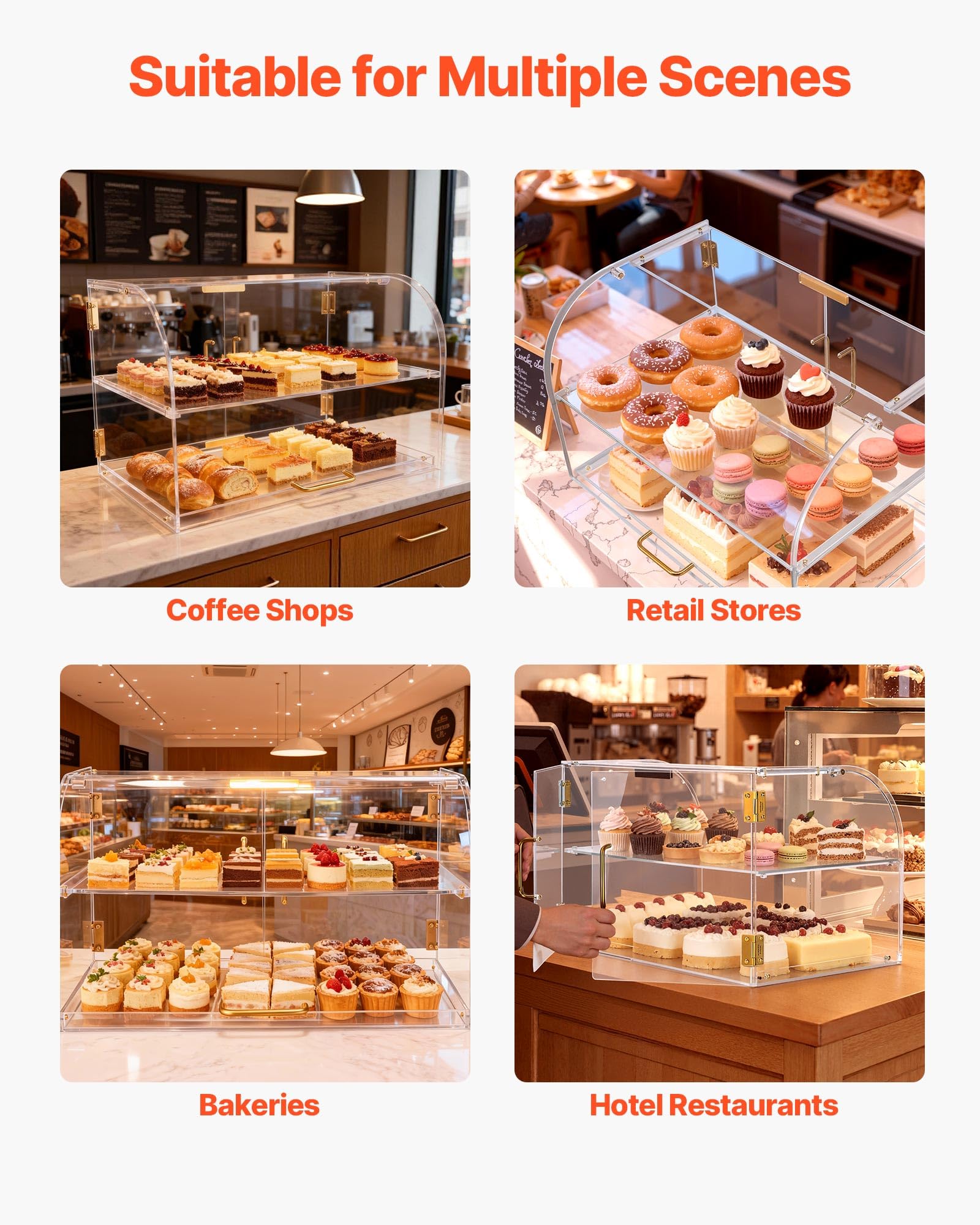 VEVOR Gebäckvitrine 2-stöckig, Gewerbliche Bäckereivitrine aus Transparentem Acryl, Thekenvitrine mit Magnetischer Rücktür & Abnehmbarer Trennwand für Kekse Desserts Donuts, 558 x 355 x 355 mm