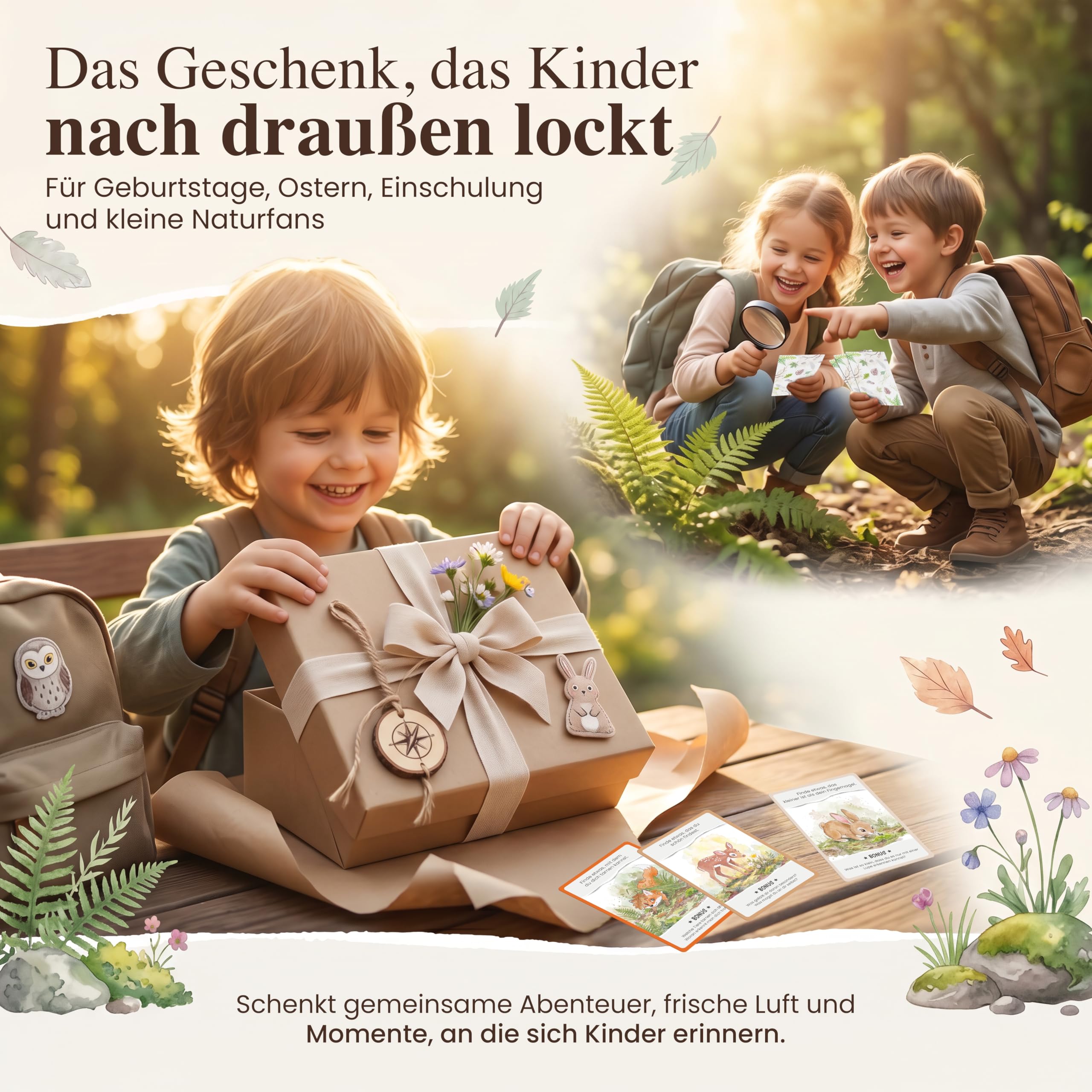 50 Entdeckerkarten für Kinder (ganzjährig) | Spannendes Outdoor Suchspiel | Outdoor Spiele für Kinder | Lernspiel für draußen | Entdecker Set für Kinder ab 4 | Geschenk für Kinder ab 4, 5 Jahren