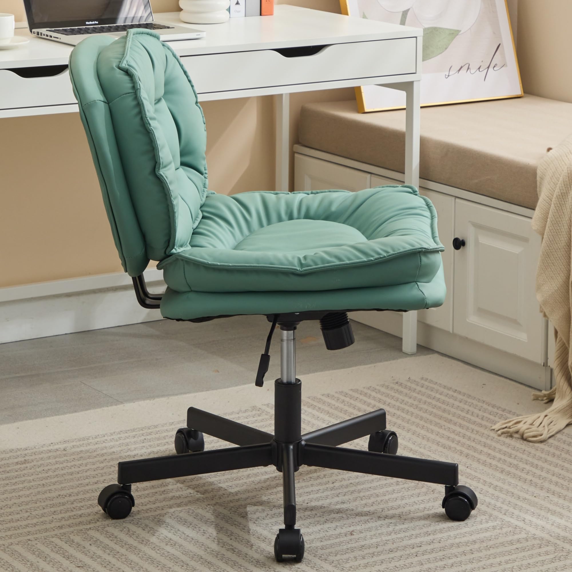 Silla de Ordenador de Piel sintética, Silla de Oficina Ancha con reclinación de 120°, Altura Ajustable de 8 cm, cómoda Silla de Oficina con Base de Acero de 70 cm, Silla de Oficina sin Brazo