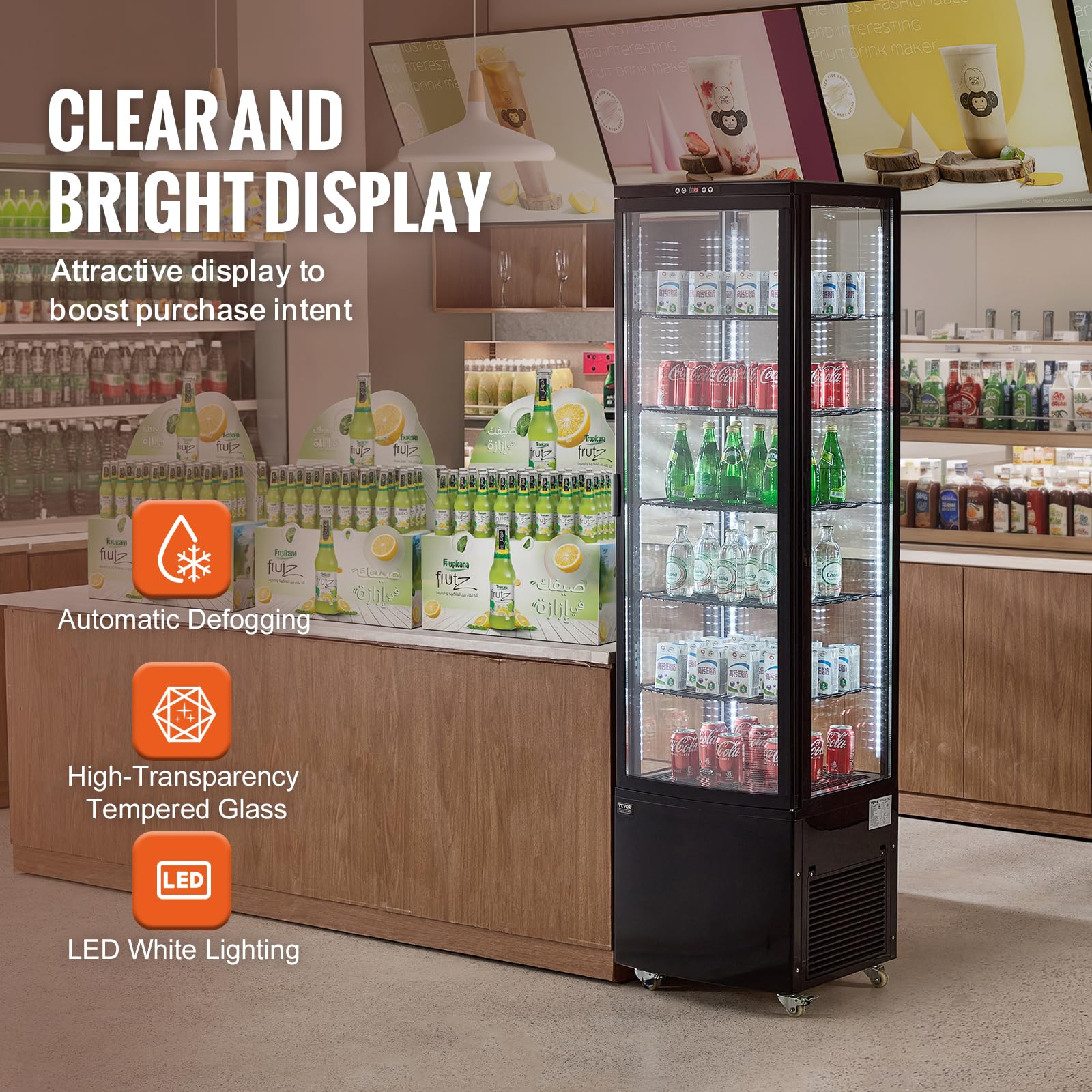 VEVOR Vitrina Refrigerada Comercial 278 L Vitrina de Pastelería de 5 Niveles Refrigerador con Iluminación LED Enfriamiento TURBO Enfriamiento por Aire Sin Escarcha, para Pasteles de Panadería