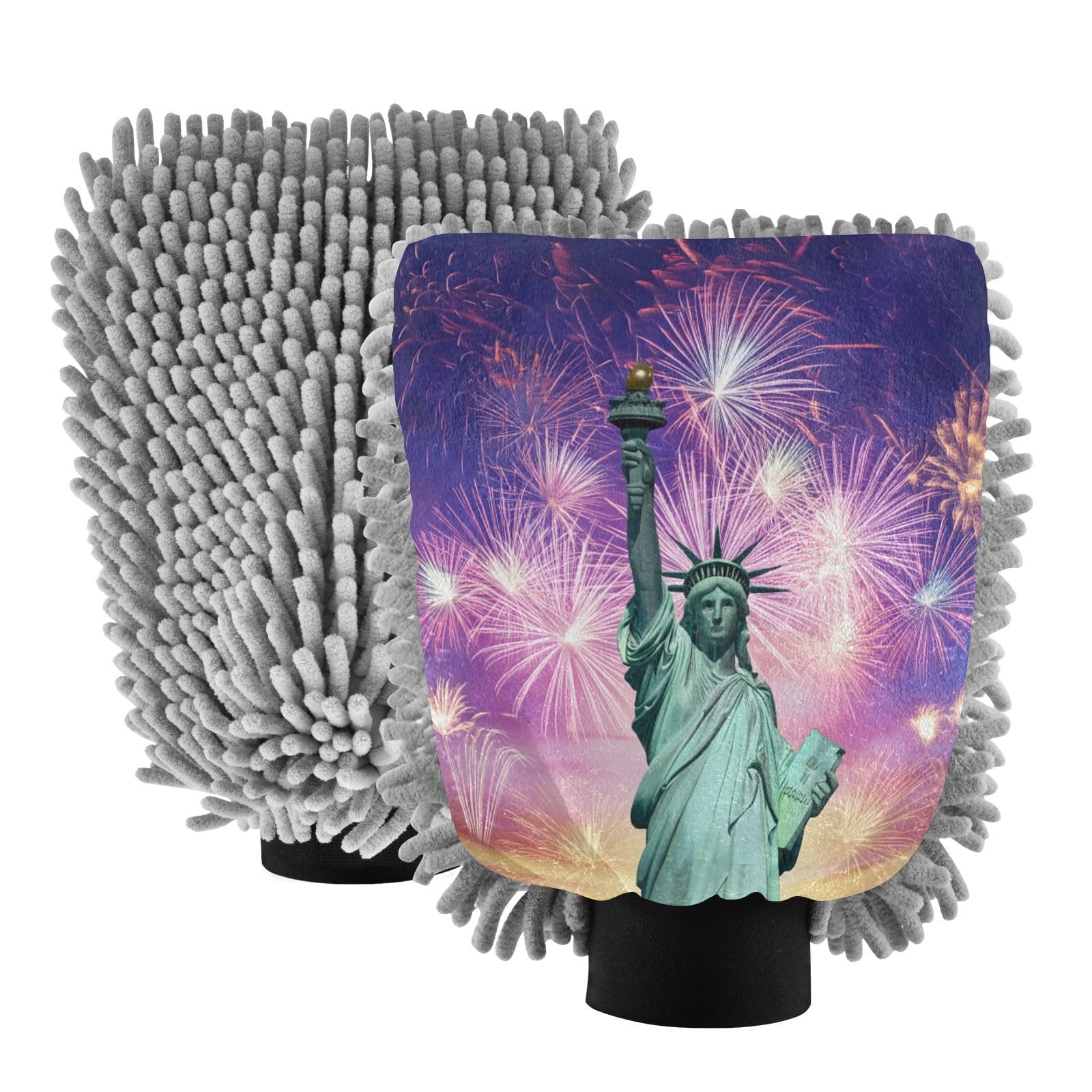 STAYTOP Statue of American Goddess Car Wash Mitt Microfiber, 2Pcs Scratch Free Lint-Free, Premium Chenille Microfiber Mitt Car Wash Brush-L
