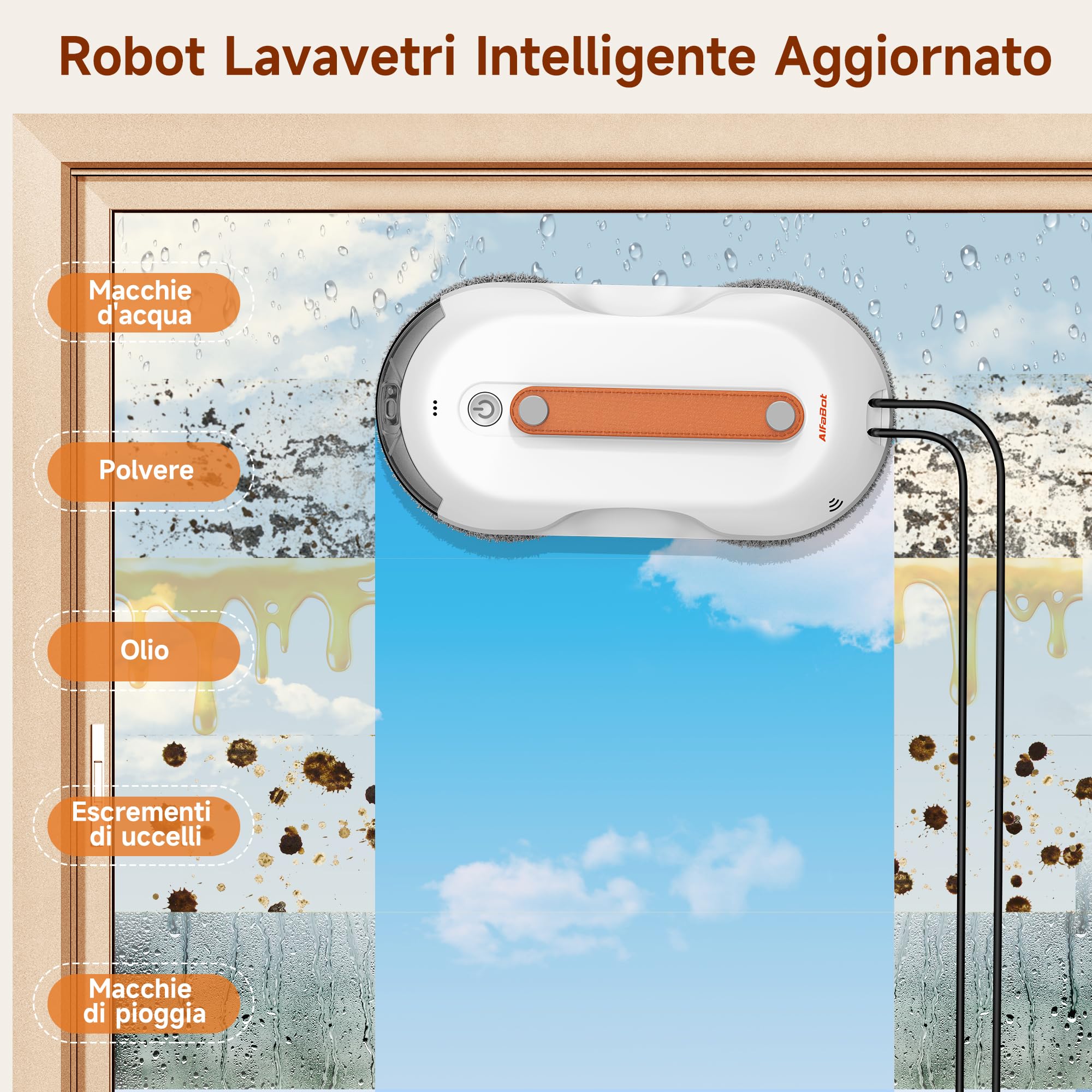 AlfaBot X7 Pro – Robot Lavavetri Automatico con Spruzzatura Bilaterale • Navigazione Intelligente • Serbatoio Extra Large • Ideale per Vetri, Piastrelle e Superfici Lisce