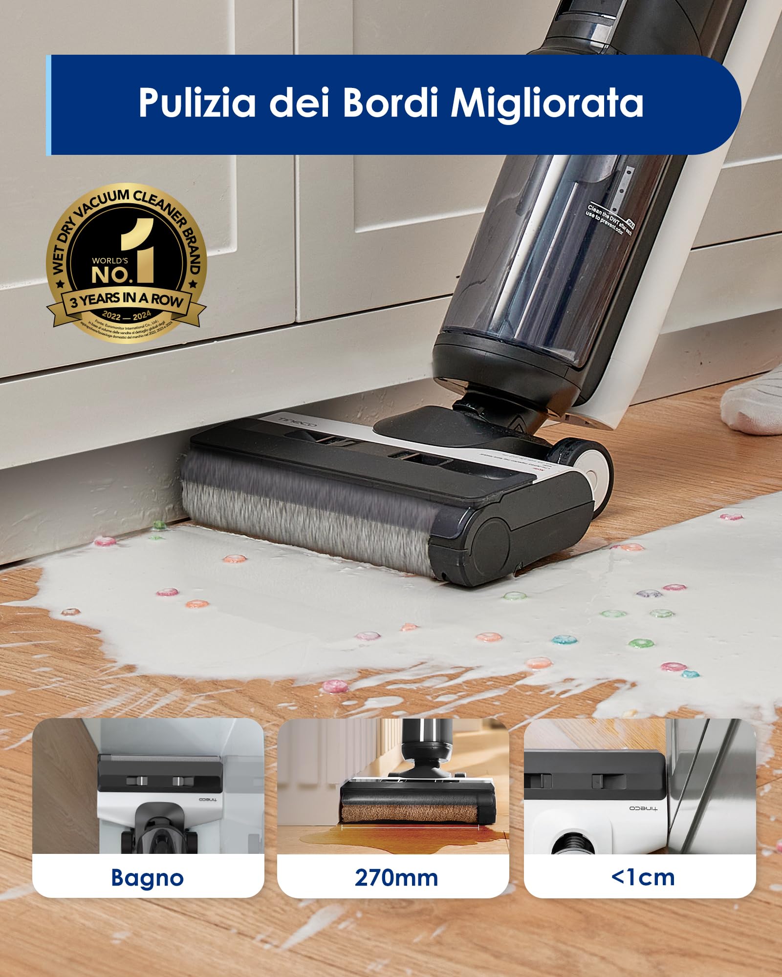 Tineco FLOOR ONE S5 Aspirapolvere Senza Fili Intelligente, Lavapavimenti, Pulizia per Pavimenti e Superfici Asciutti o Bagnati, Ottimo per Peli di Animali