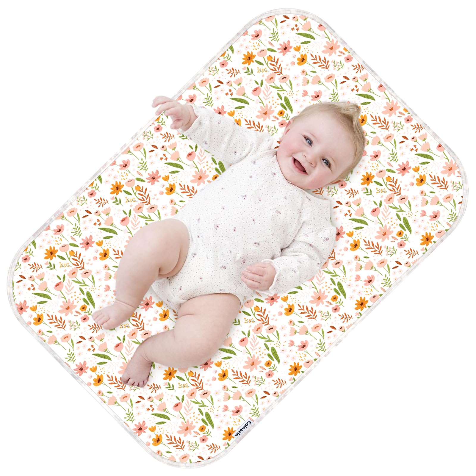 Coinarin Baby Changing Mat 80 x 54.6 cm Extra Large Waterproof Absorbent Portable Reusable Changing Mat for Travel or Home (Floral4)