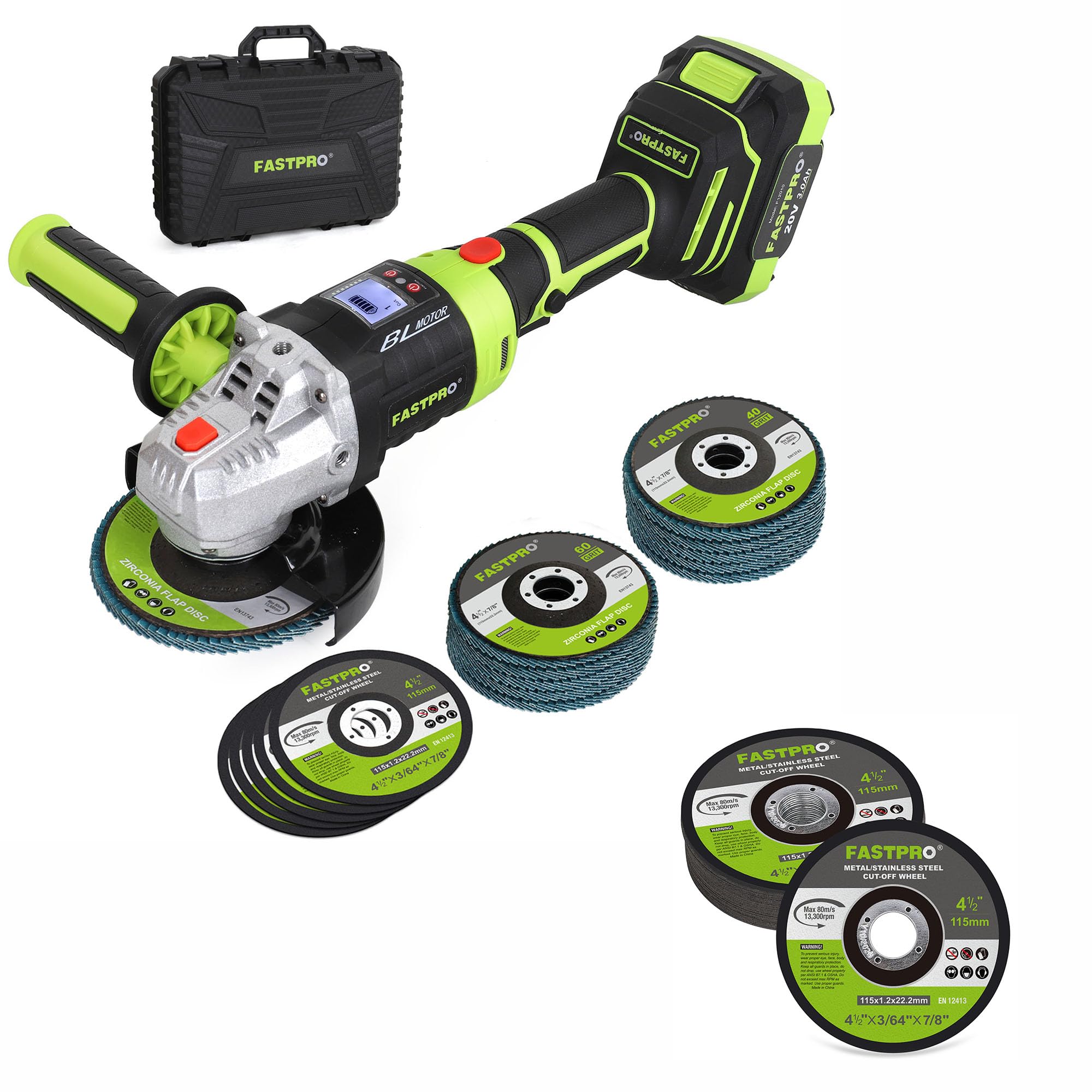 FASTPRO 20V Cordless Angle Grinder,Including 10PCS Flap Disc & 25PCS Cutting Wheels