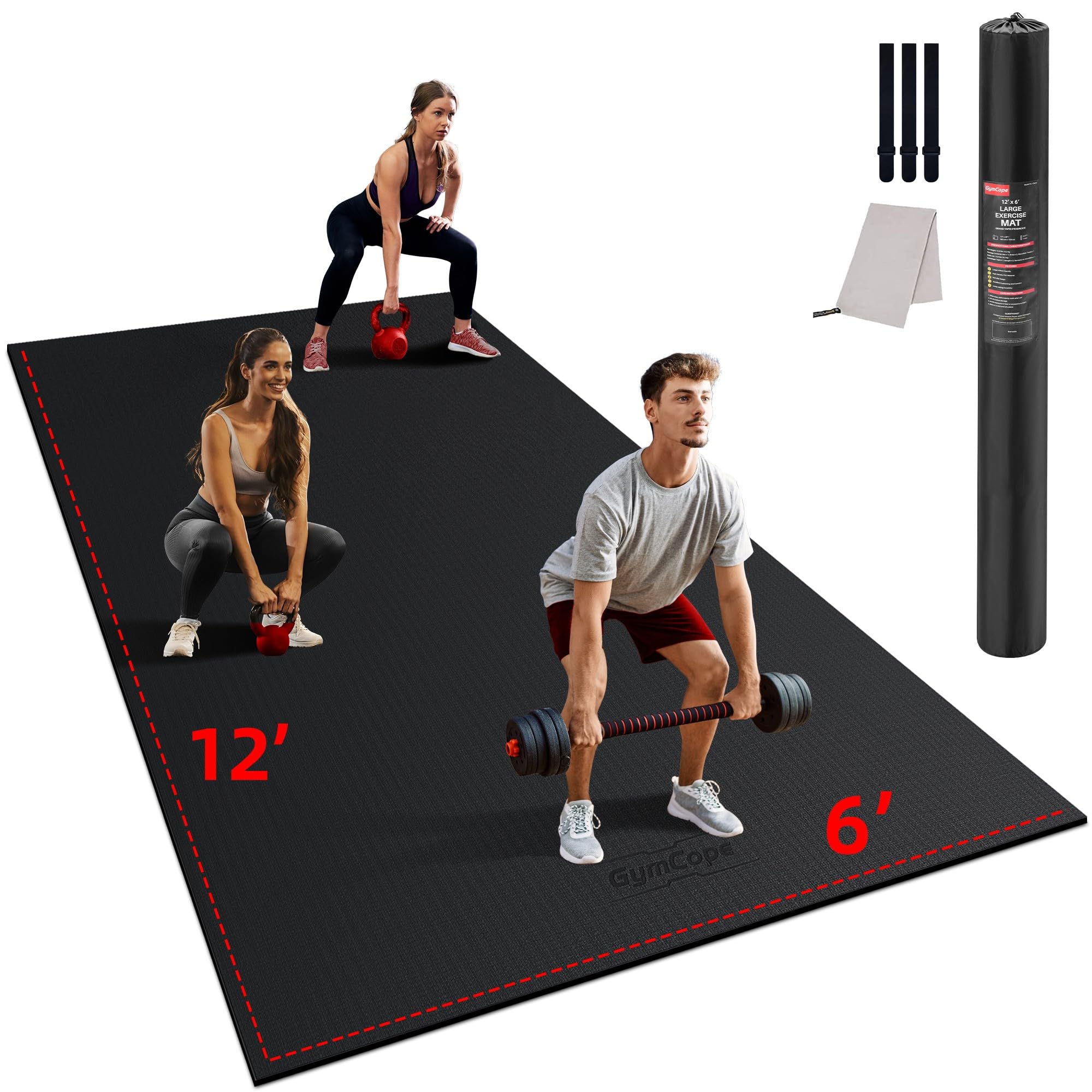 Large Exercise Mat for Home Workout 12 x6 10x6 9x6 8x6 7x5 6x4 7mm Extra Thick Workout Mat