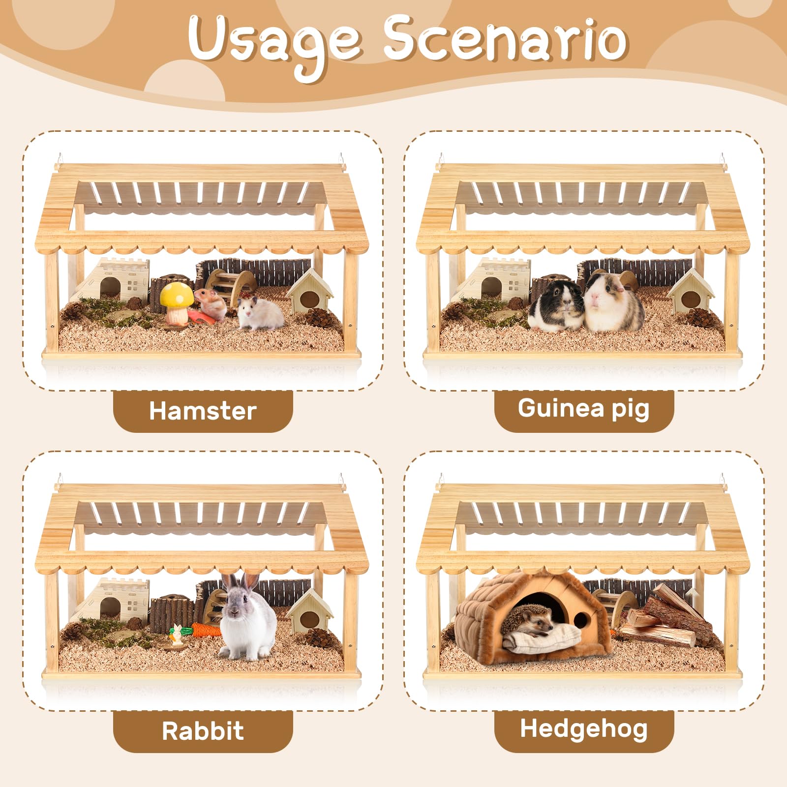 Jaula acrílica para hámster de 24 Pulgadas con 2 Casas pequeñas para hámsteres, jaulas de cobayas, de Larga duración, fácil de Limpiar, diseño de visión Clara para Mascotas pequeñas activas