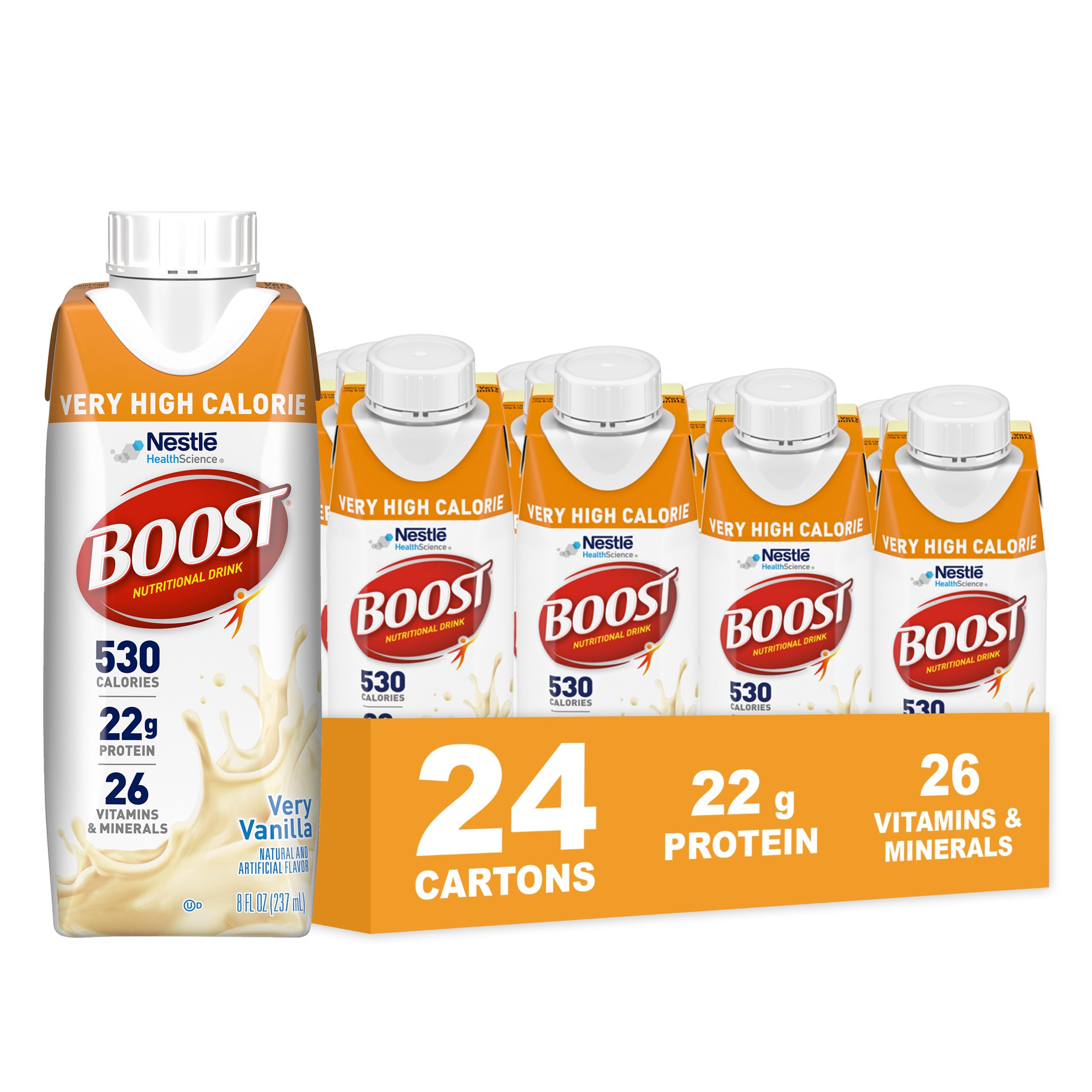 BOOST Very High Calorie Nutritional Drink, Very Vanilla, 8 FL OZ, 24 pk