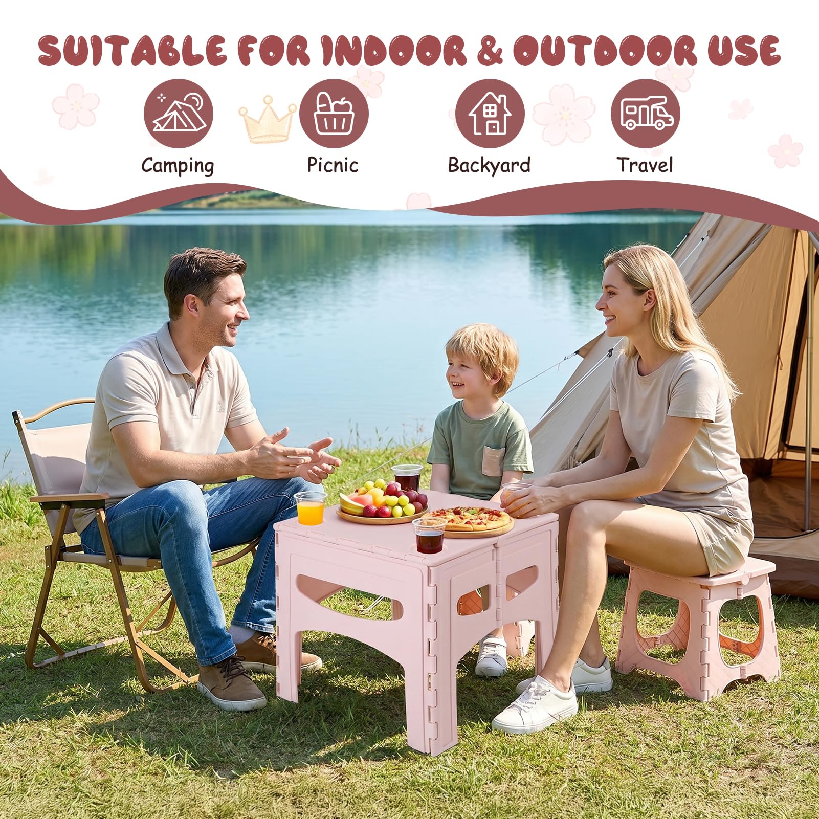 Table et 2 chaises Pliantes pour Enfant, Ensemble 3 pièces Maison et Jardin