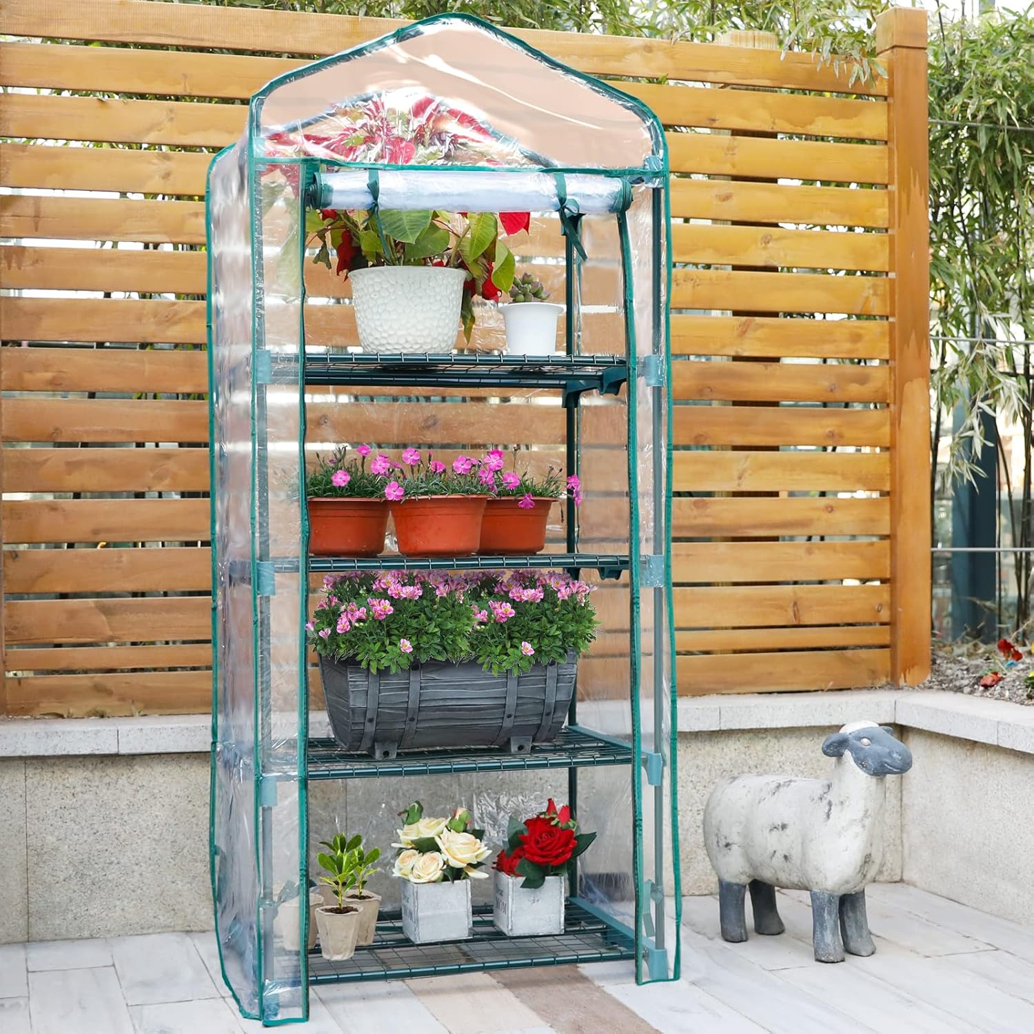 Solution4Patio 4-Tier Garden Mini Greenhouse Indoor/Outdoor Small Greenhouse Plant Shelves with Transparent PVC Thick Cover, Heavy Duty Frame, Double Zipper, 27 in. W x 19 in. D x 63 in. H