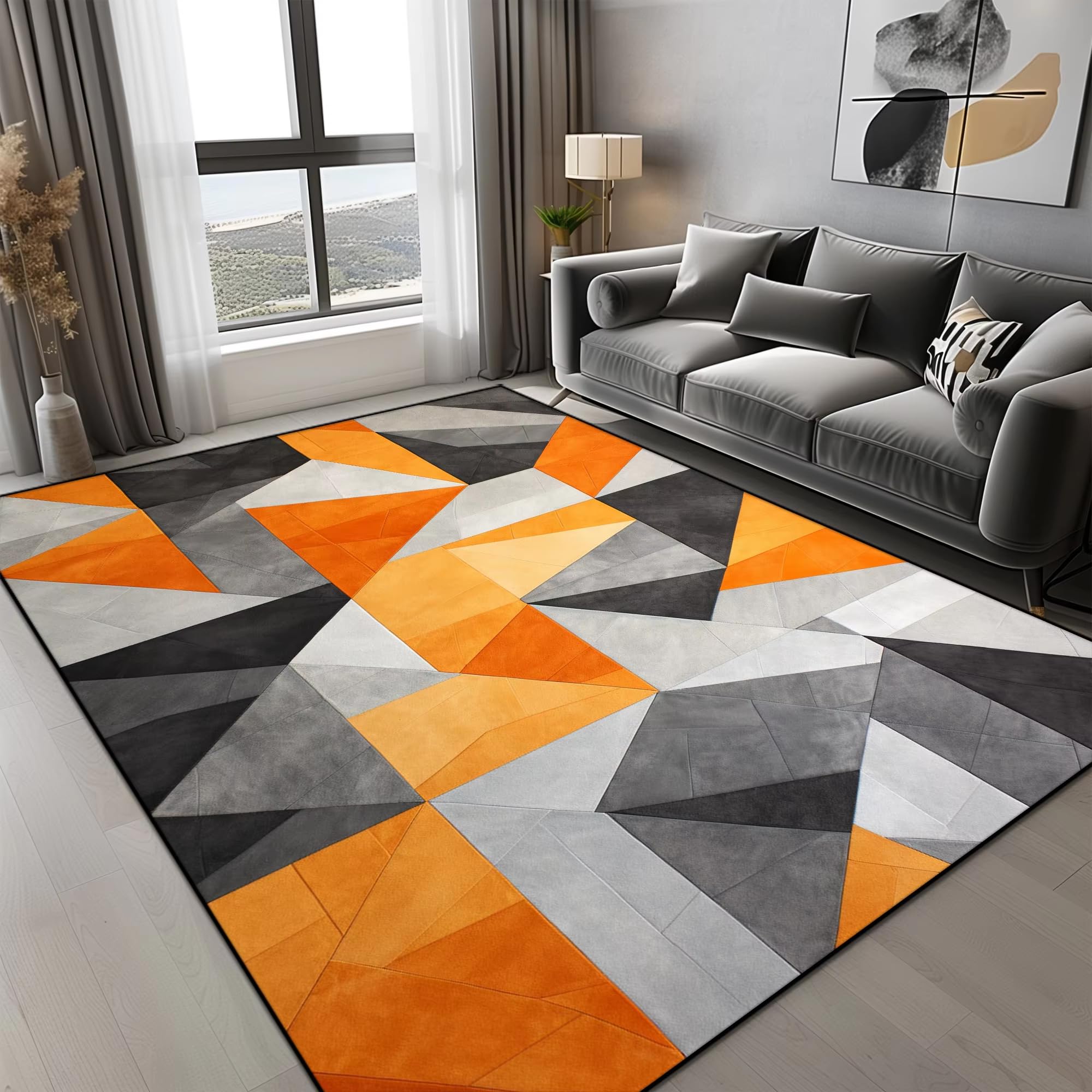 Tapis de chambre à coucher cosy tapis géométrique orange grand format