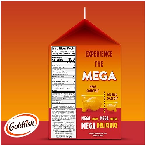 Miniatura 8 de Goldfish Mega Bites, Galletas de Queso Cheddar Fuerte, Cartón de 24.3 Oz