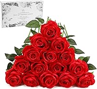 Vista 1 de Rosas artificiales rojas – 16 piezas de rosas artificiales artificiales de seda con tallos para decoración del hogar, boda, hotel, oficina, centro