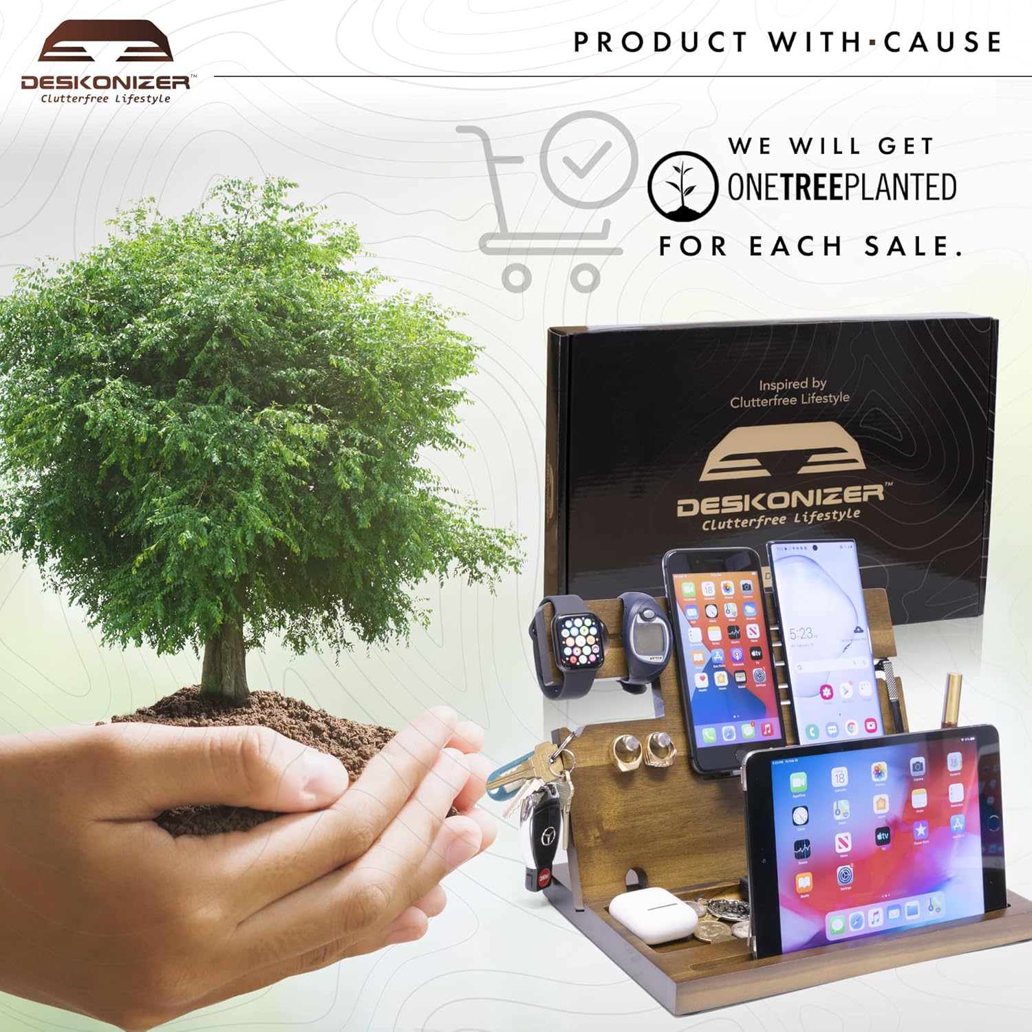 Surprise Your Loving Mother – Best Stylish Solid Wood Phone Docking Stand and Organizer – Desktop or Nightstand Storage – Great Gift Idea for Father's Day