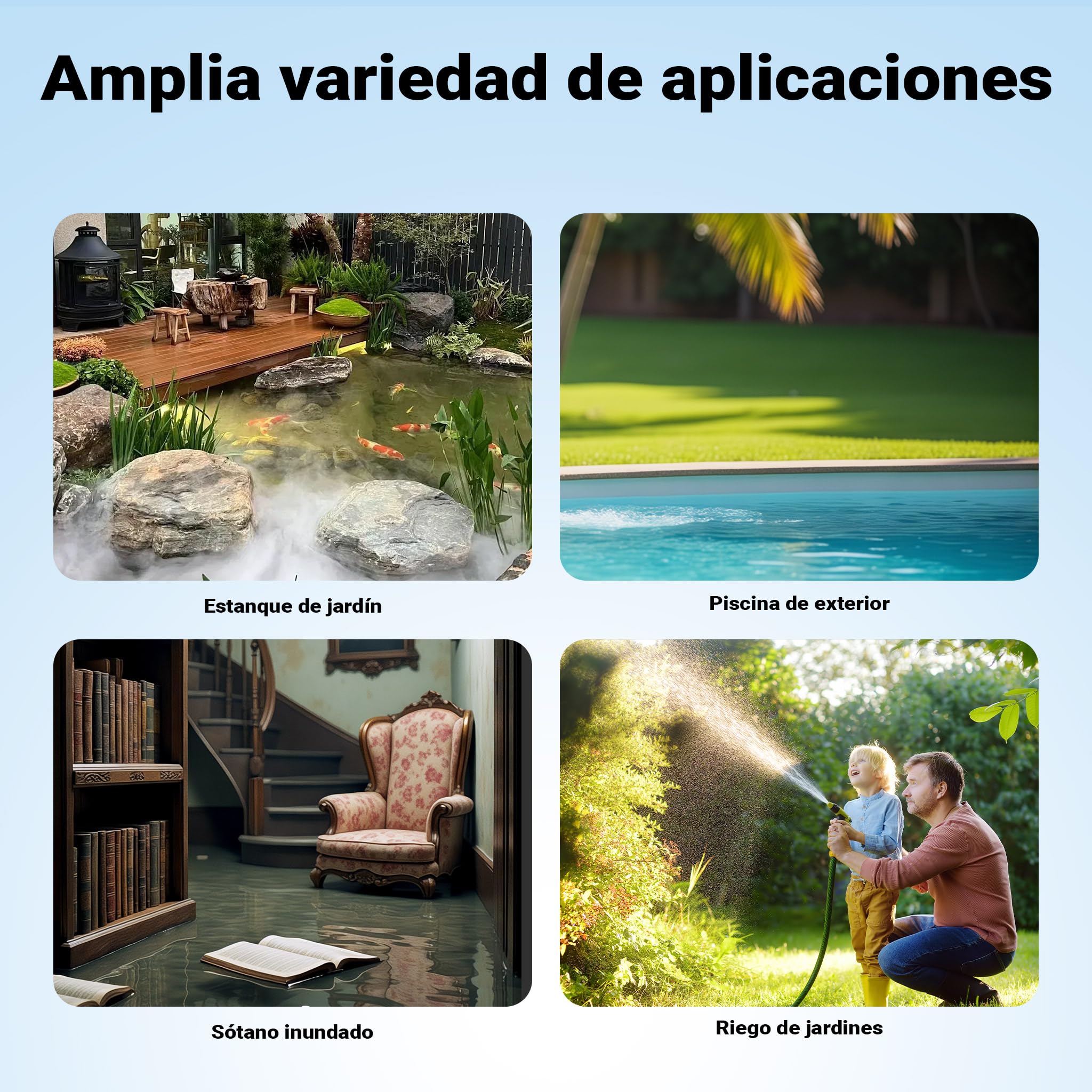 Wiltec Bomba de agua sumergible de aspiración plana 400 W aguas residuales hasta 1 mm caudal máx. 6000 l/h, altura máx. 7 m, profundidad máx. 7 m sensor de nivel de agua