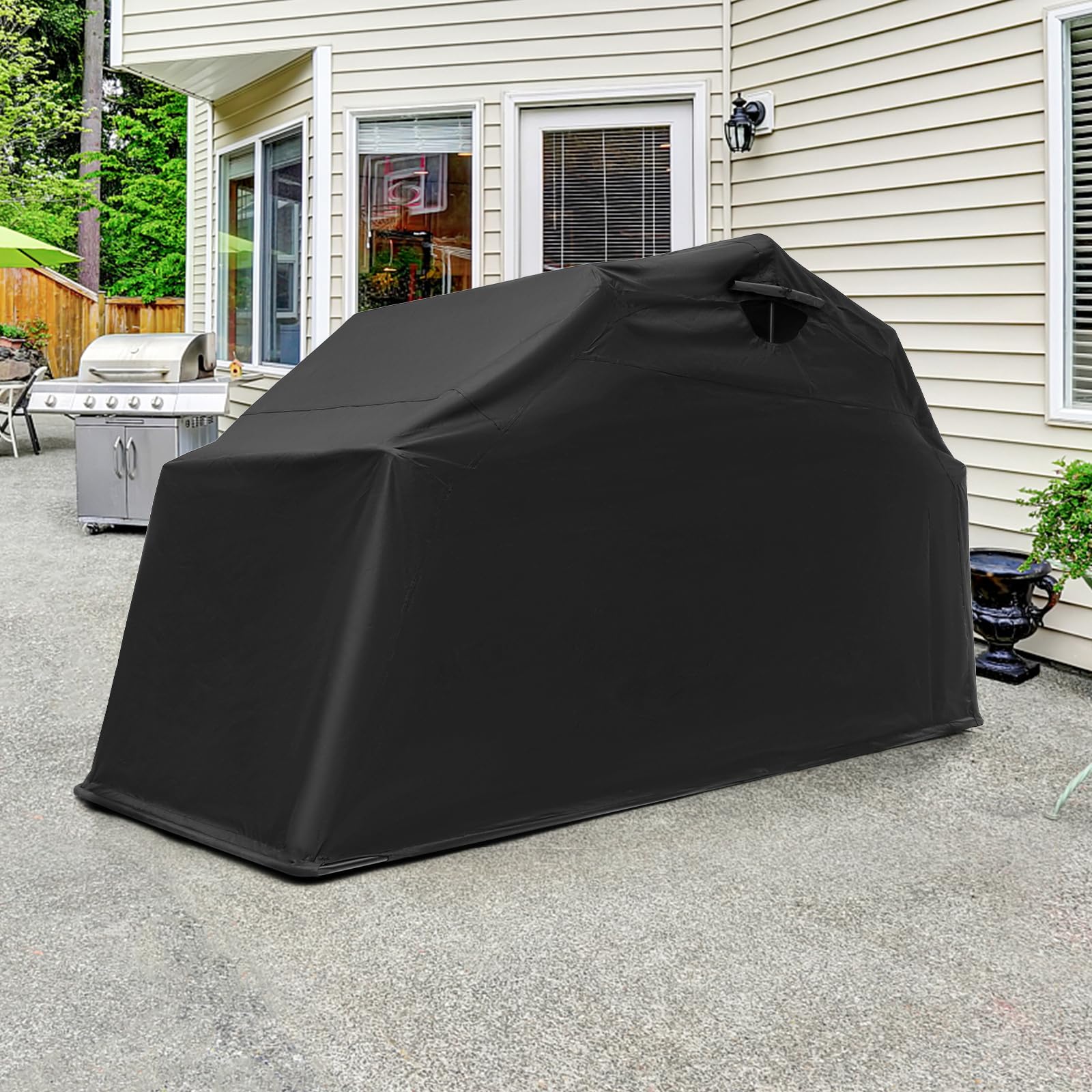 COSTWAY Motorrad Zeltgarage, 342 x 137 x 190 cm, Motorrad Abdeckplane Oxford-Stoff mit Metallrahmen, Motorradplane Wasserdicht wetterfest, Motorradgarage Outdoor für Motor Moped Roller Motorroller