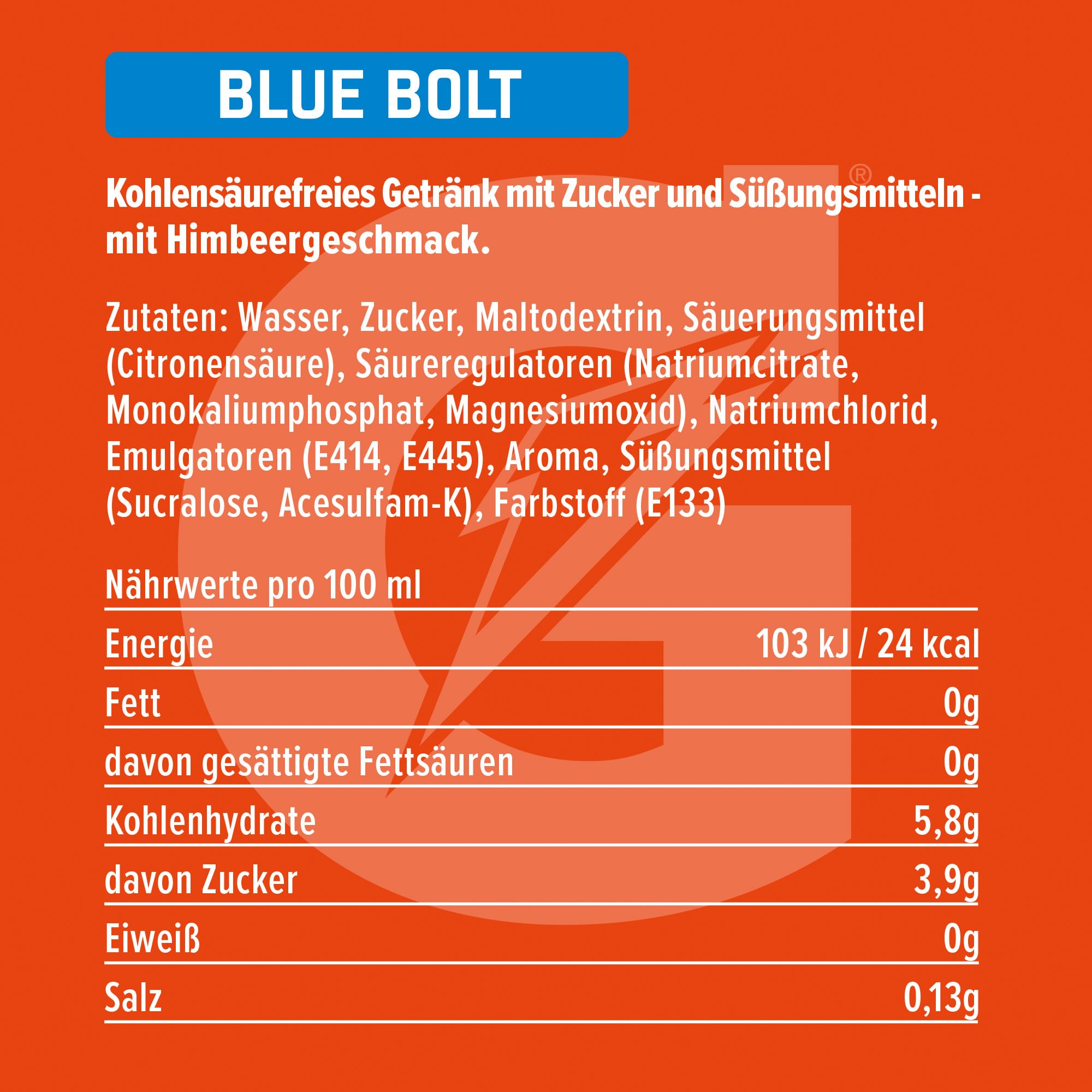 Gatorade Blue Bolt, isotonisches Sportgetränk mit Himbeergeschmack & Elektrolyten, in sportlicher PET-Einwegpfandflasche (12 x 0,5 L)
