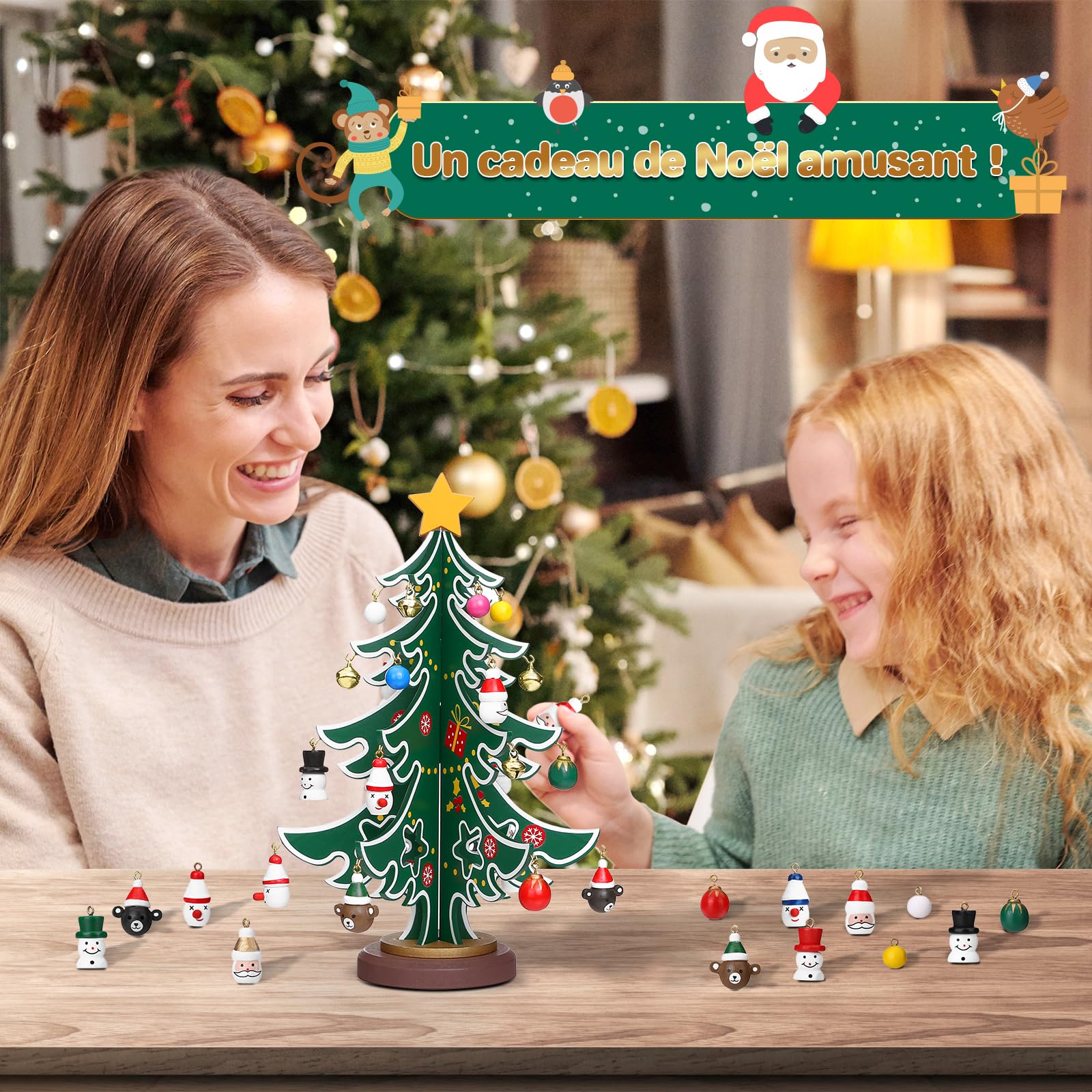 LIHAO Calendario dell'Avvento 2026, Mini Albero di Natale in Legno con 24 Ornamenti Pendenti Decorazione Natale Conto alla Rovescia DIY Regalo di Natale per Bambini Adulti